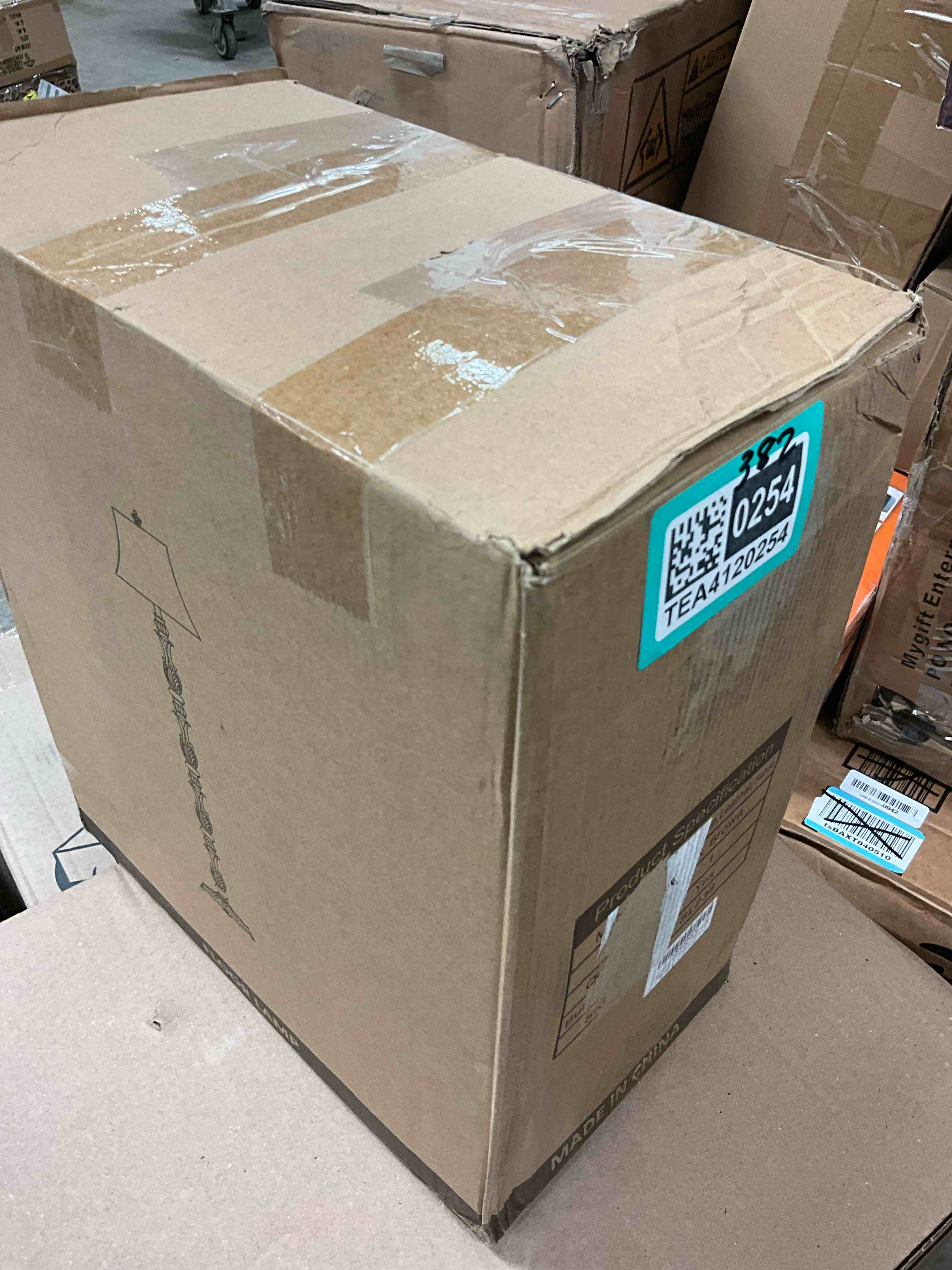 Condition photo showing Good Condition for Scenekoy Vintage 66” Tall Floor Lamp for Living Room Bedroom, Retro Resin Carved Standing Lamp with Faux Leather Shade, 3-Way Adjustable Bulb, Rotary Switch Rustic Corner Light for Home Decor Dark Brown