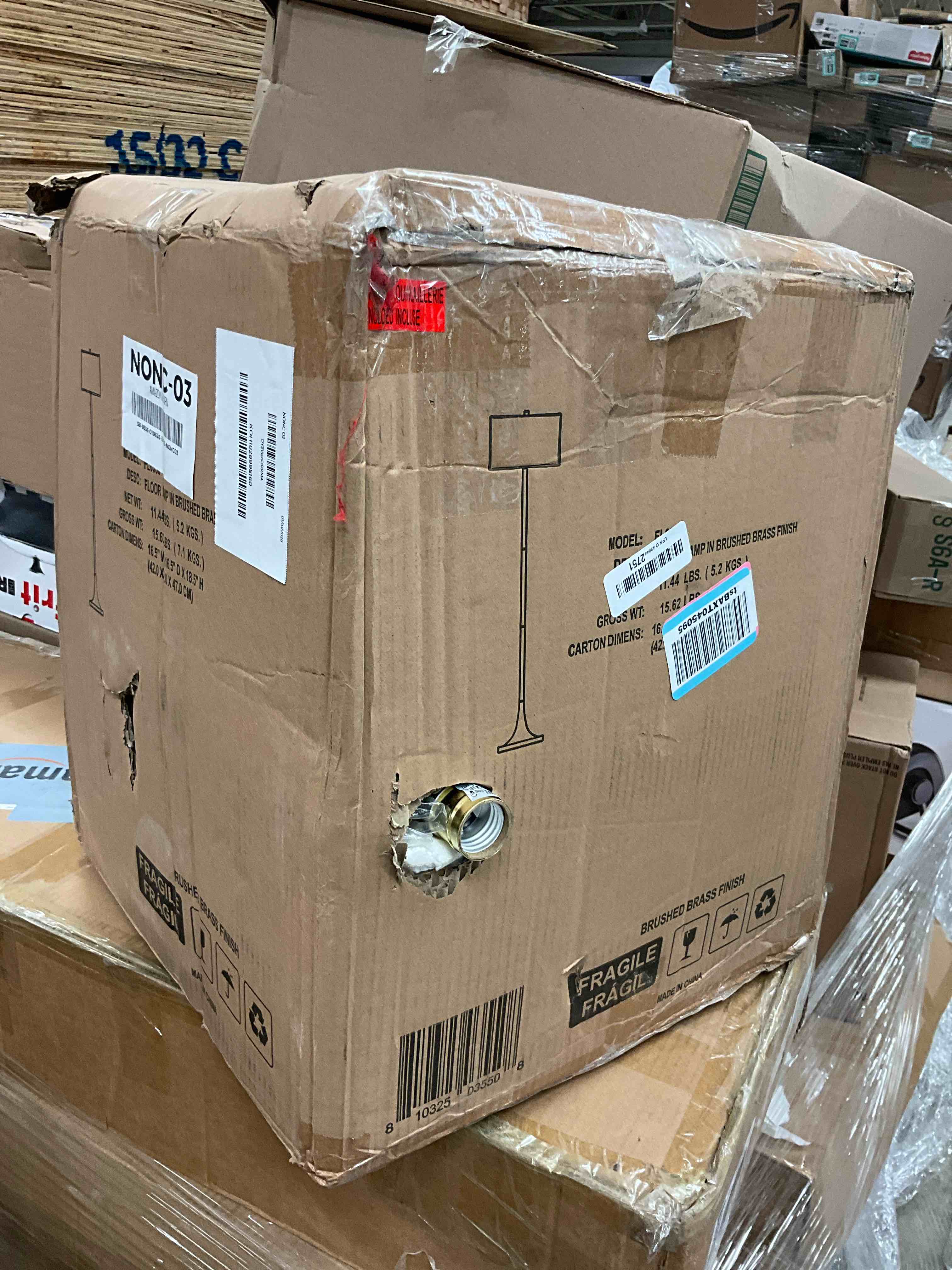 Condition photo showing Good Condition for Josephine 62" Tall Floor Lamp with Fabric Shade in Brass/White