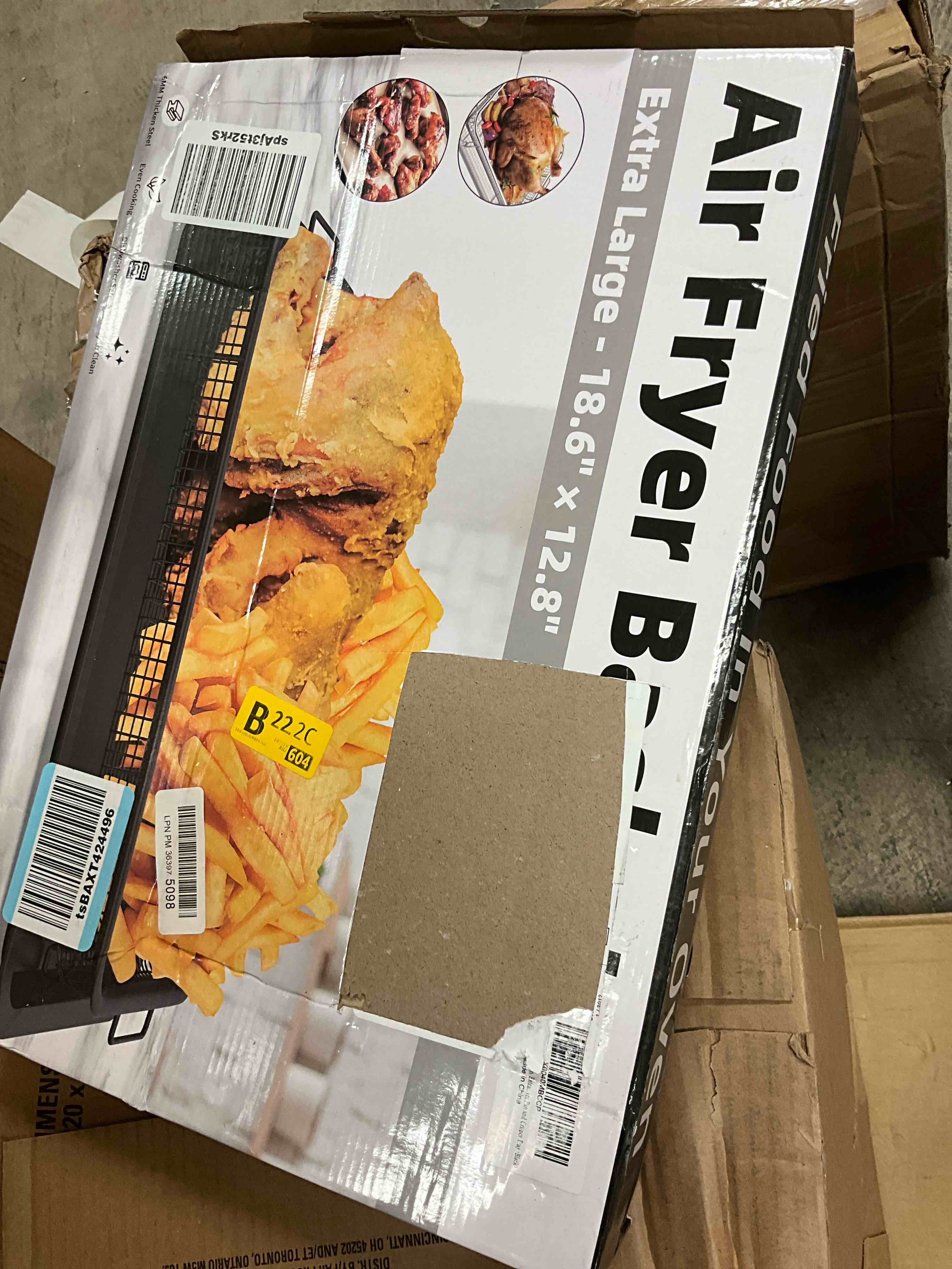 Condition photo showing Good Condition for Air Fryer Basket for Oven, Extra Large 18.8" x 12.8" Oven Air Fryer Basket and Tray Set with 30 PCS Parchment Papers, DEGOVIN Stainless Steel Oven Pan and Crisper Tray (Black) BLACK- XL SET