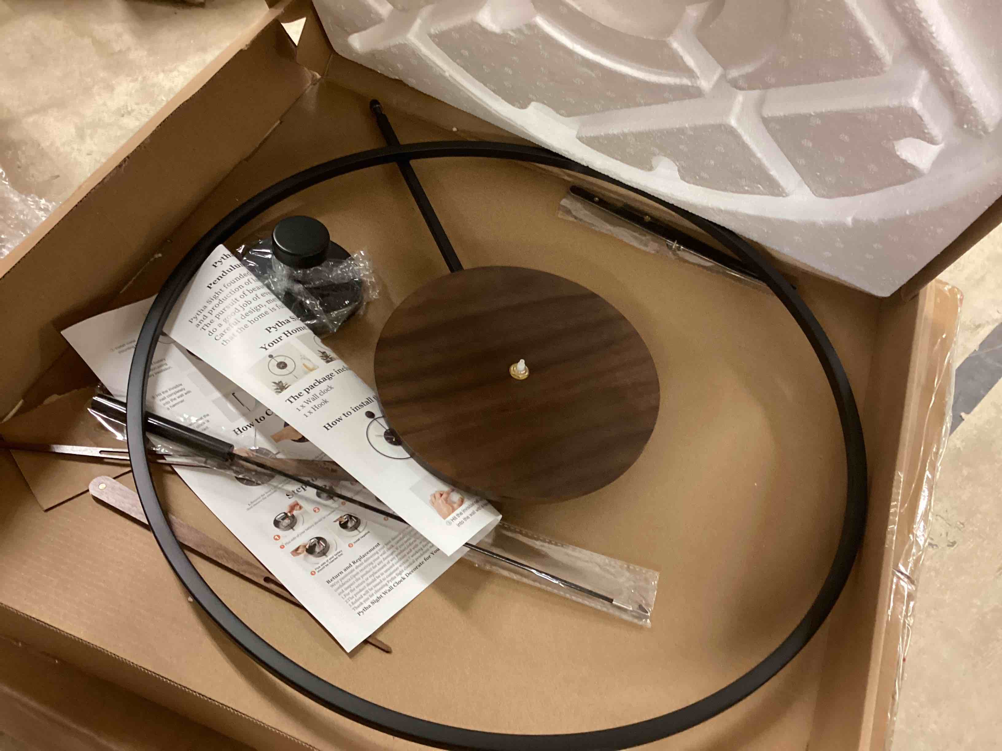 Condition photo showing As Is for Large Modern Wall Clock,Wall Clocks for Living Room Decor,Classical Silent Metal Minimalist Walnut Dial,Big Decorative Farmhouse Pendulum Wall Clock With Walnut Pointers for Office,Dining Room Black-walnut 20×31 inch