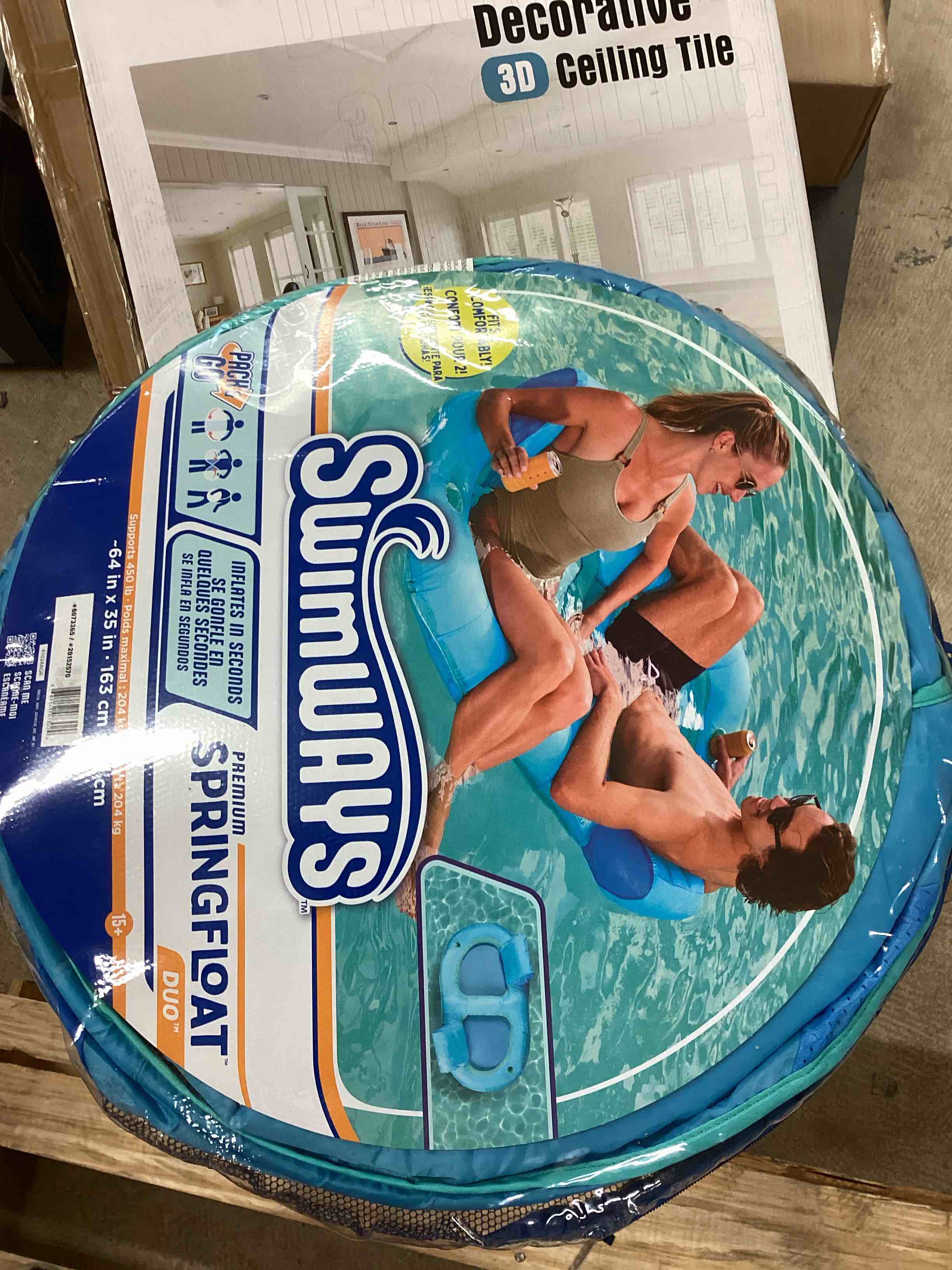 Condition photo showing New/Like New for SwimWays Spring Float Premium Duo, Pool Chair Fits 2 Adults, Inflatable Pool Floats Adult with Fast Inflation for Ages 15 & Up