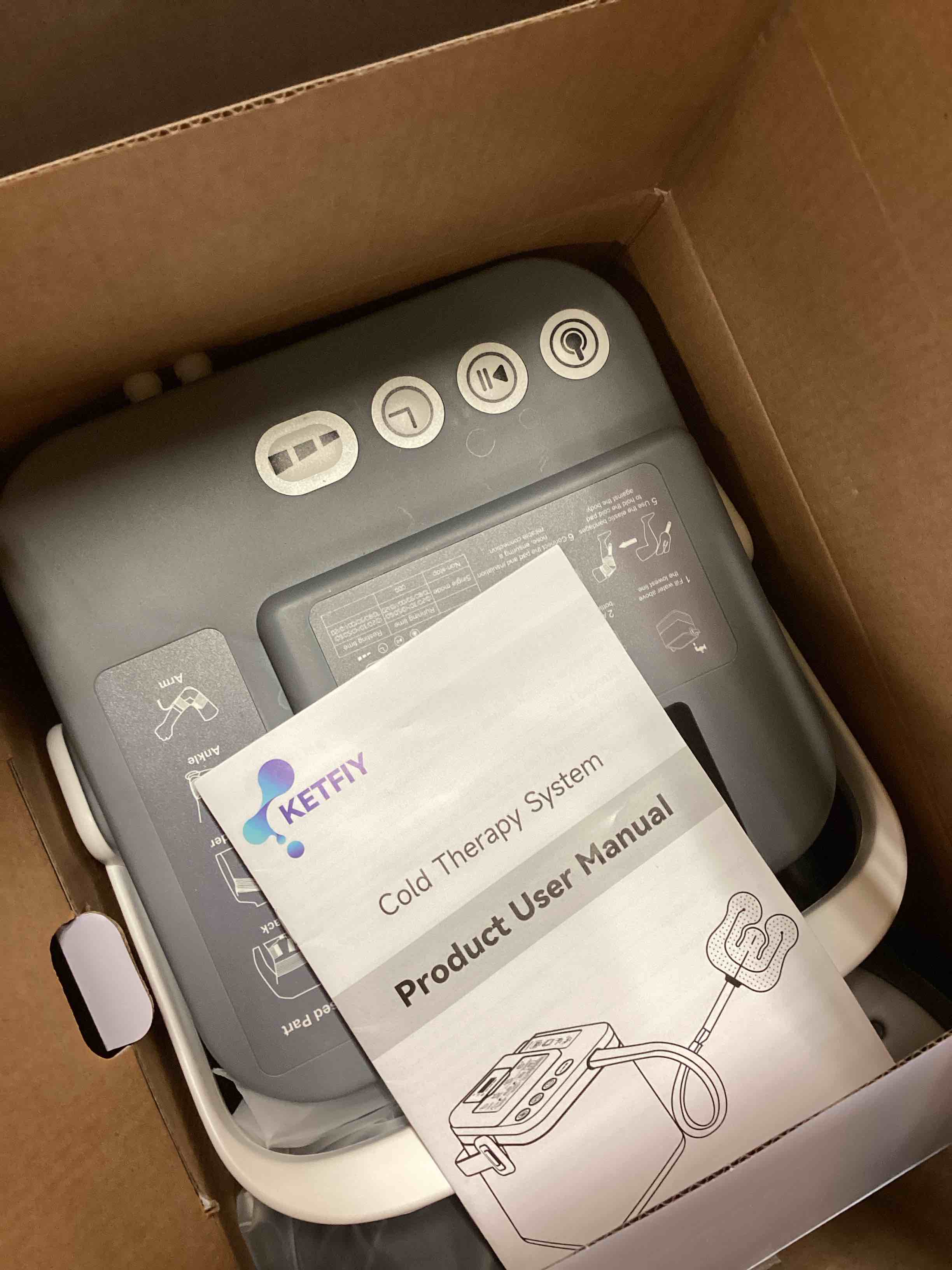 Condition photo showing Good Condition for KETFIY Cold Therapy Machine,Programmable Timer Knee Ice Machine with Silent Pump,Knee Replacement System for Cryotherapy Pain Sports Injuries,Ice Therapy Ankle/Leg/Shoulder/Back/Hip Grayish White