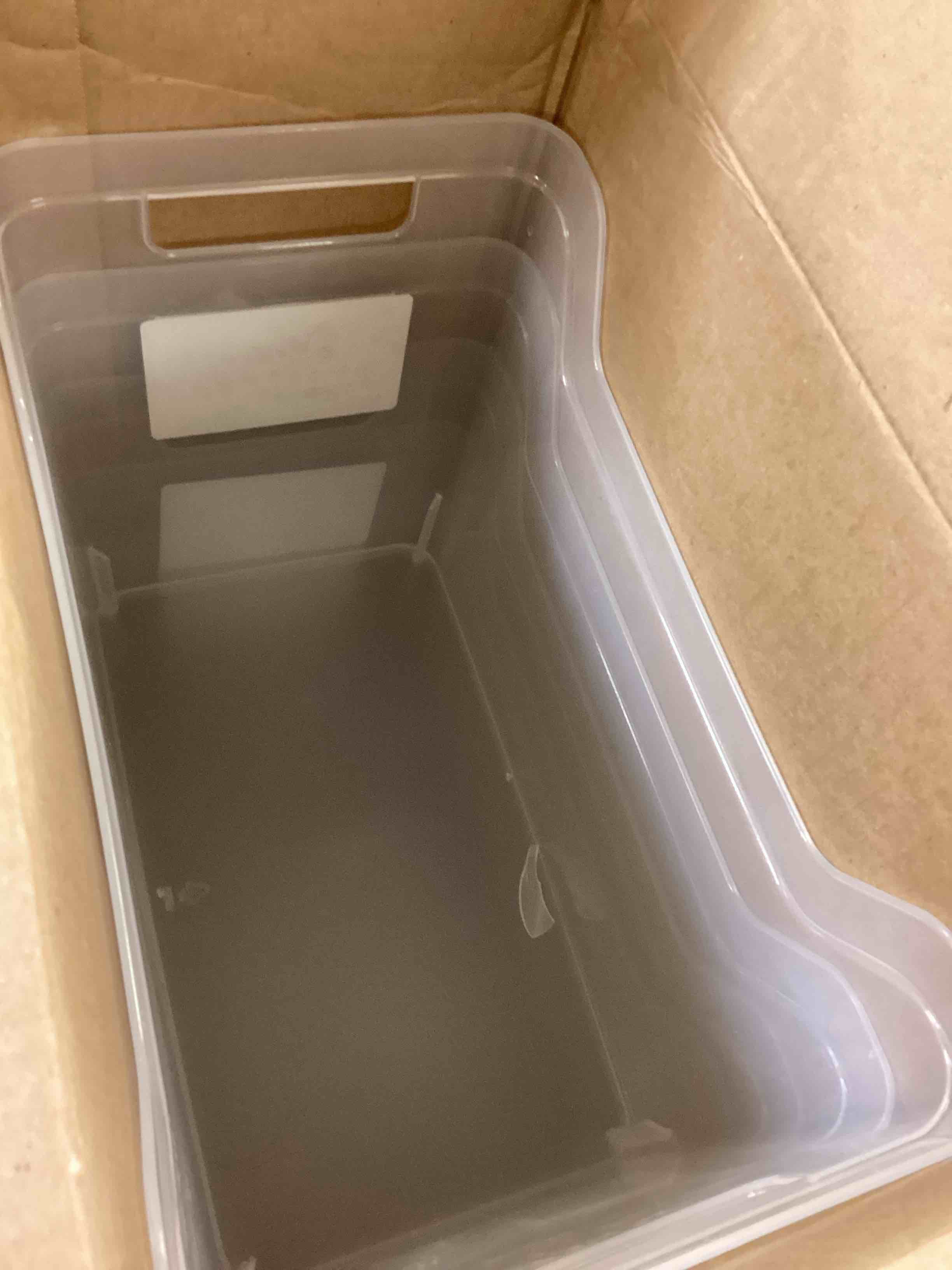 Condition photo showing Good Condition for Sterilite Narrow Shelf Bin with Handles, Plastic Storage Container for Organizing Shelving, Closet, Pantry, and Countertops, Clear, 5-Pack