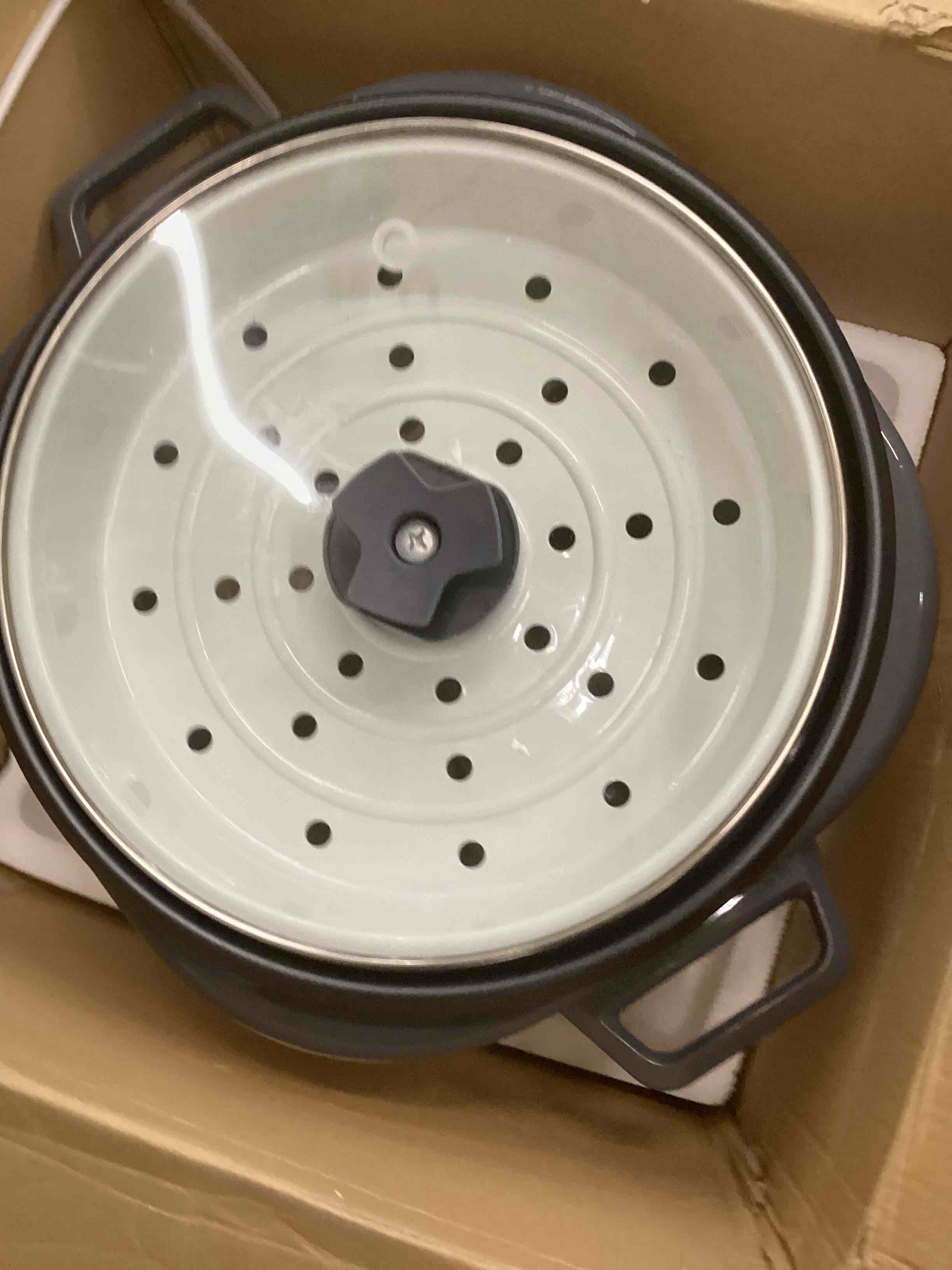 Condition photo showing As Is for BLACK+DECKER Rice Cooker 28 Cups Cooked (14 Cups Uncooked) with Steaming Basket, Removable Non-Stick Bowl, White 28-cup rice cooker