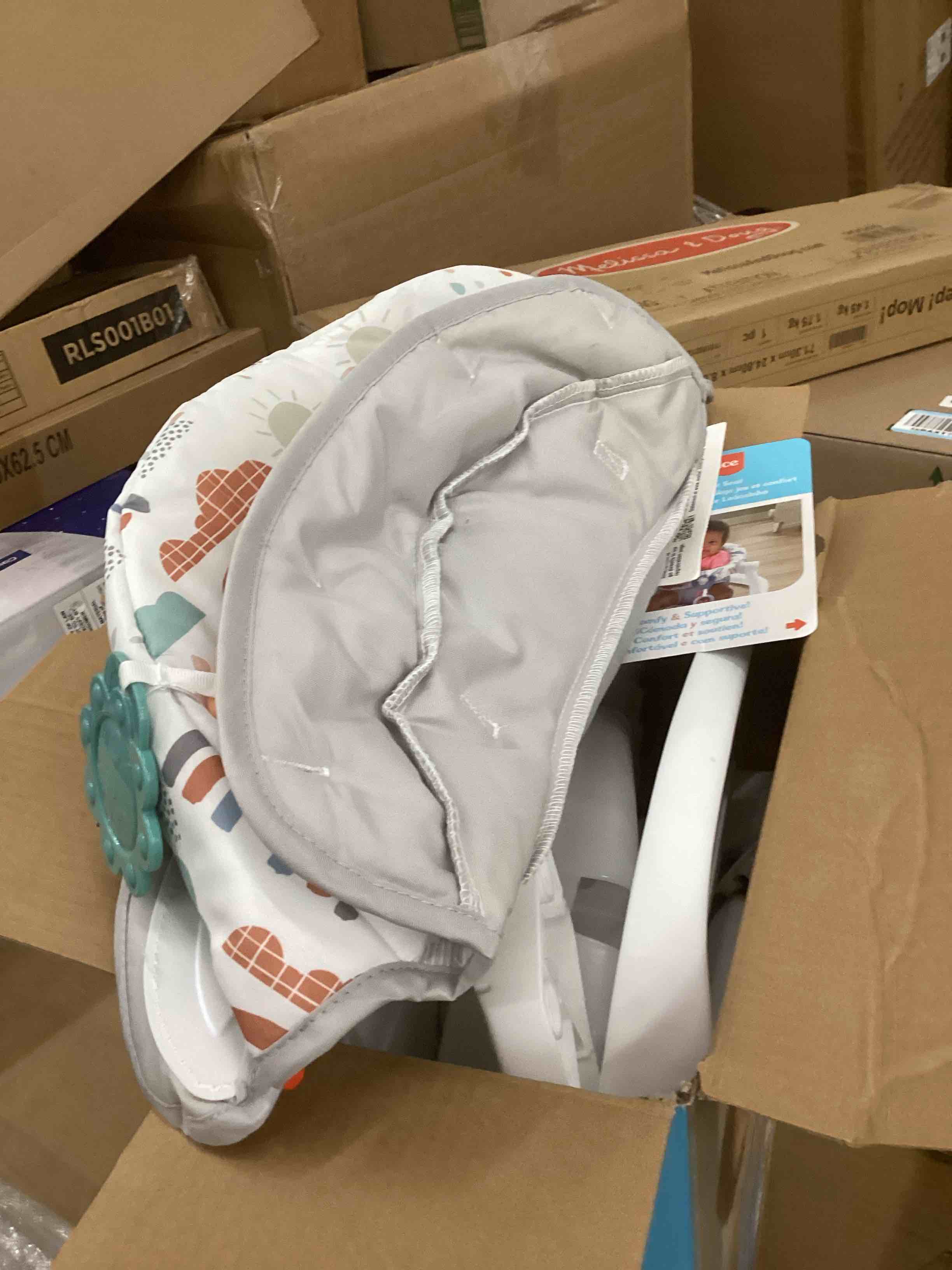 Condition photo showing Good Condition for Fisher-Price Portable Baby Chair Sit-Me-Up Floor Seat with Developmental Toys & Machine Washable Seat Pad, Rainbow Showers 1 Count Rainbow Showers