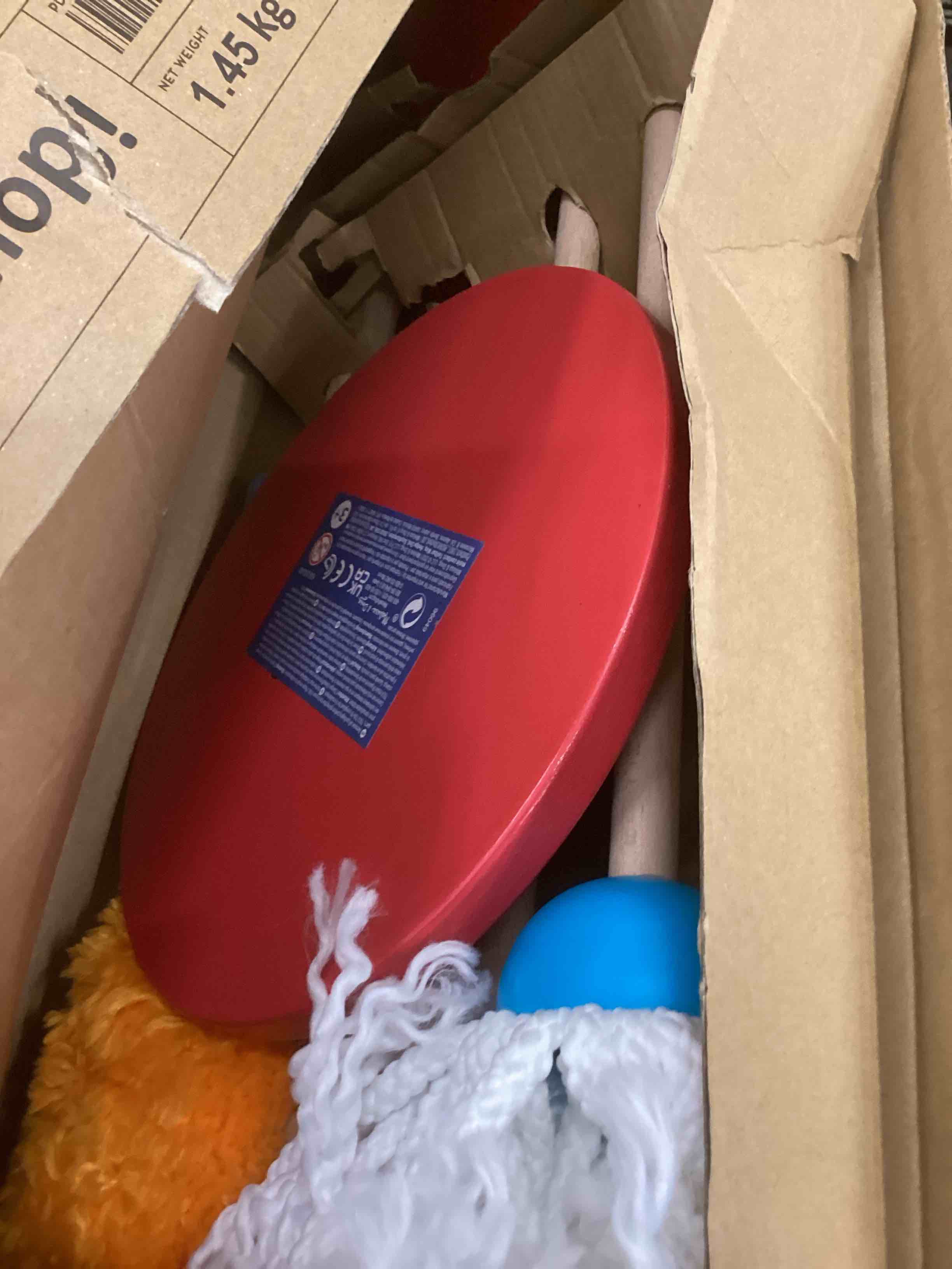 Condition photo showing New/Like New for Melissa & Doug Dust Sweep Mop 6-Piece Pretend Play Set, Toddler Toy Cleaning, Pretend Play Home Cleaning, Kids Broom and Mop Set for Ages 3+