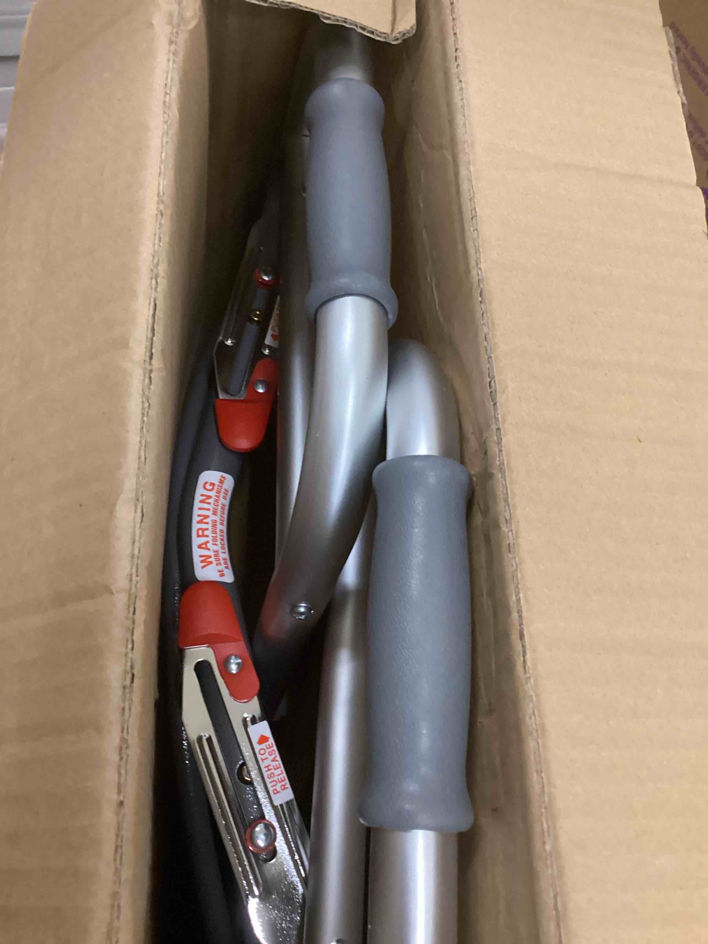 Condition photo showing New/Like New for Drive Medical Trigger Release Folding Walker - Lightweight Brushed Steel Design - Easy Trigger Folding Mechanism - 5 Inch Wheels - Contoured Hand Grips - Senior Mobility Aid 1 Count (Pack of 1)