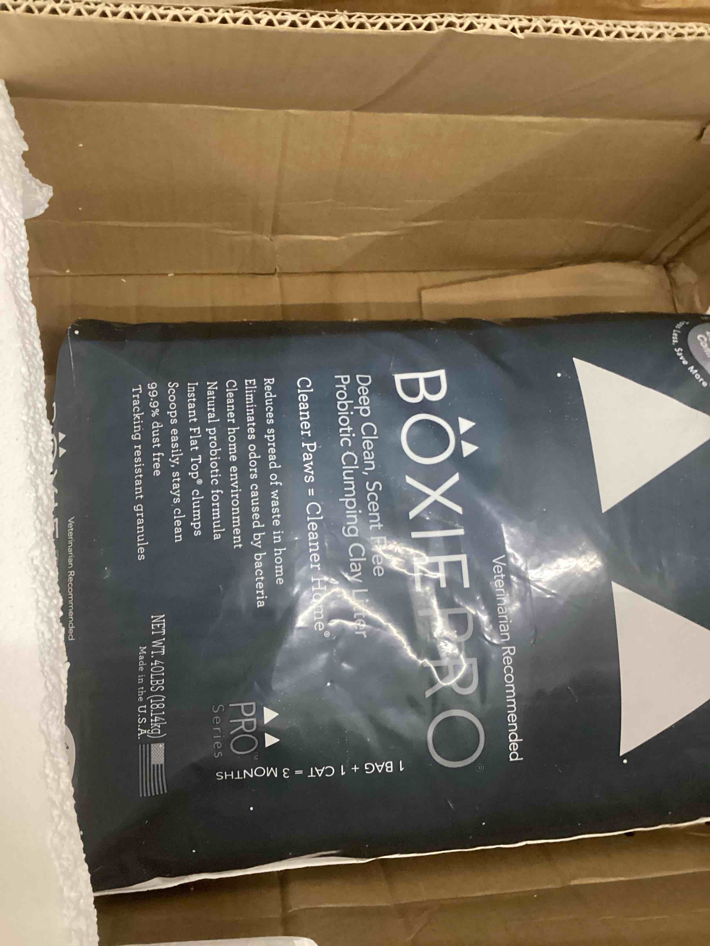 Condition photo showing New/Like New for Boxie Probiotic Cat Litter, 40 Day Odor Control, Clumping Clay Kitty Litter, Odor Eliminating Probiotics, Dust-Free, No Fragrances No Fillers, 40 lb PRO 40 lb