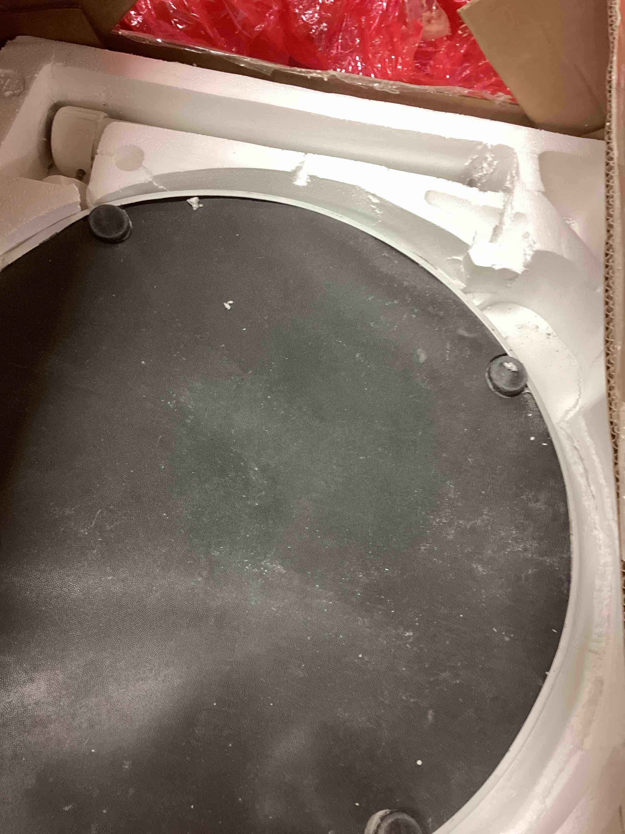 Condition photo showing As Is for California Umbrella 50 Lb. Weighted Concrete Premium Patio Umbrella Base, Fits Up to 1.5" Diameter Umbrella Pole, White