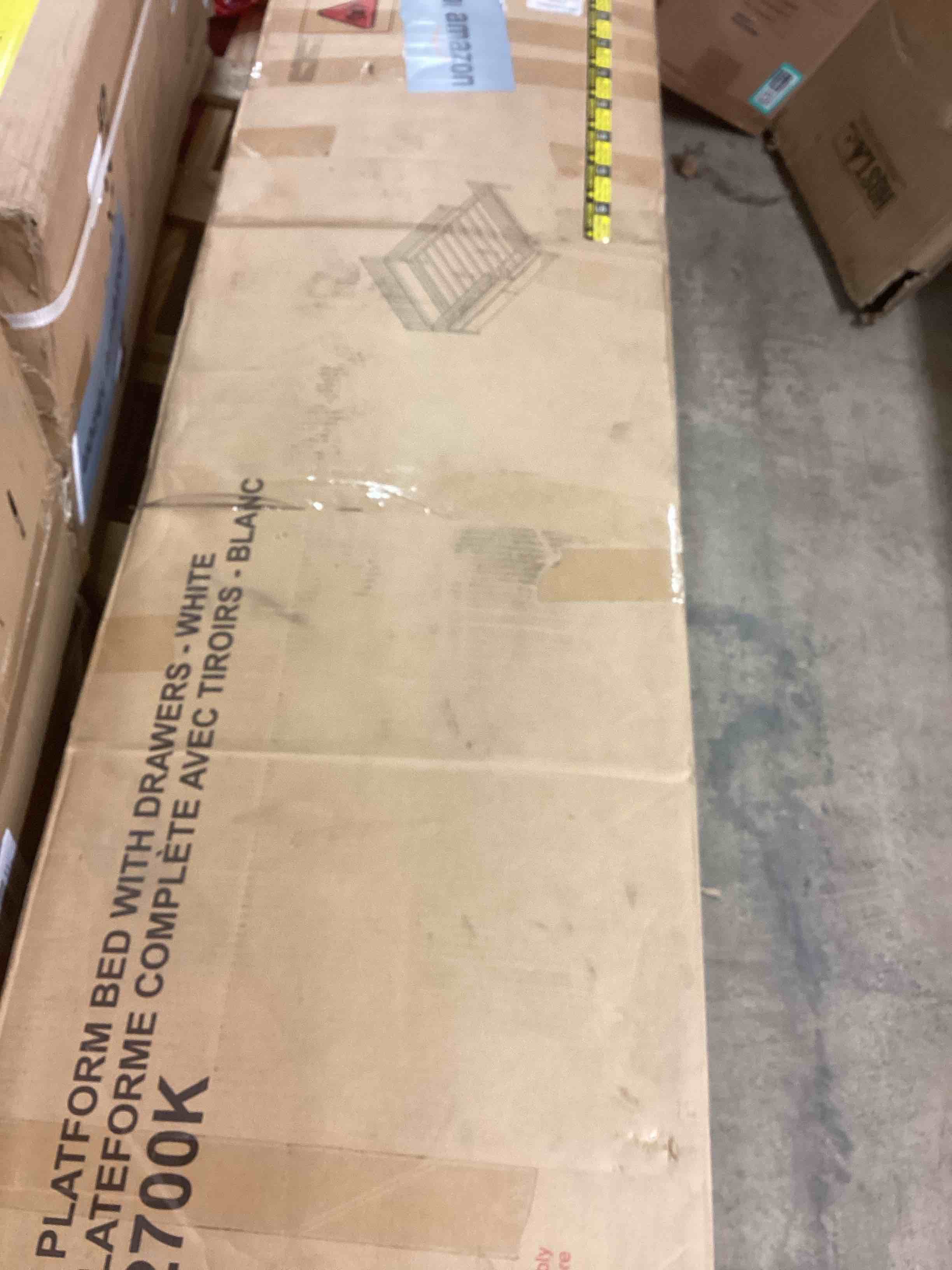 Condition photo showing As Is for Bellemave Kids Full Bed Frame with Storage Drawers and Both Sides Guardrails, Kids Platform Bed with Headboard and Slat Support, White