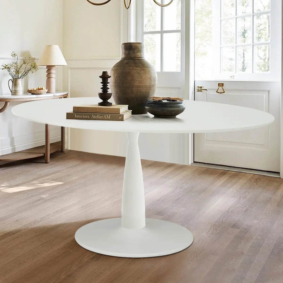 Harris 59" Modern Large Oval White Dining Table ( incomplete one box of two only)