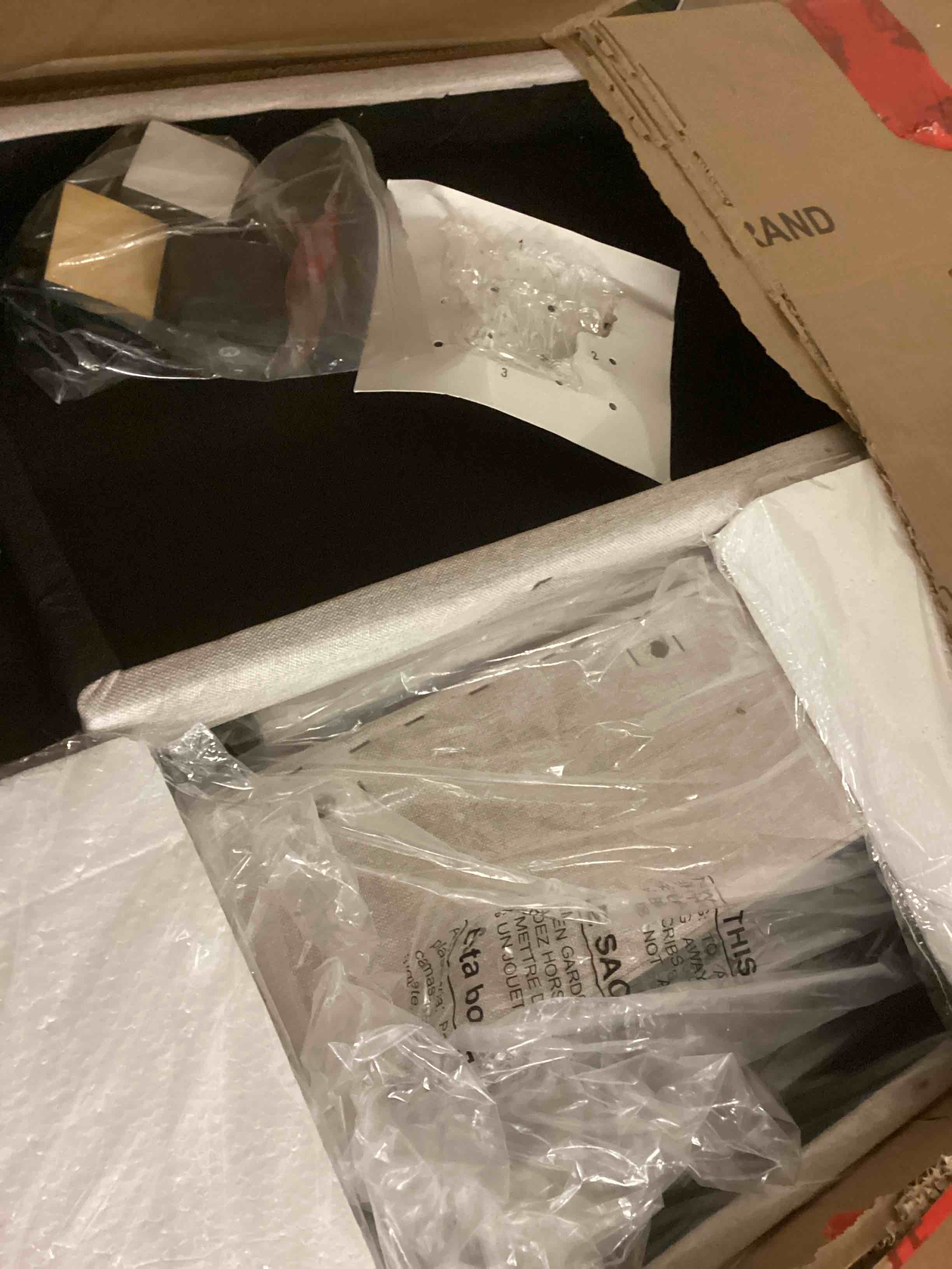 Condition photo showing As Is for 48" King Upholstered Double Wingback Headboard, High Headboard with Linen Fabric Covered