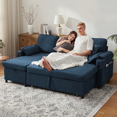 Convertible Sofa Bed Sleeper Navy Blue Velvet(Incomplete box b)