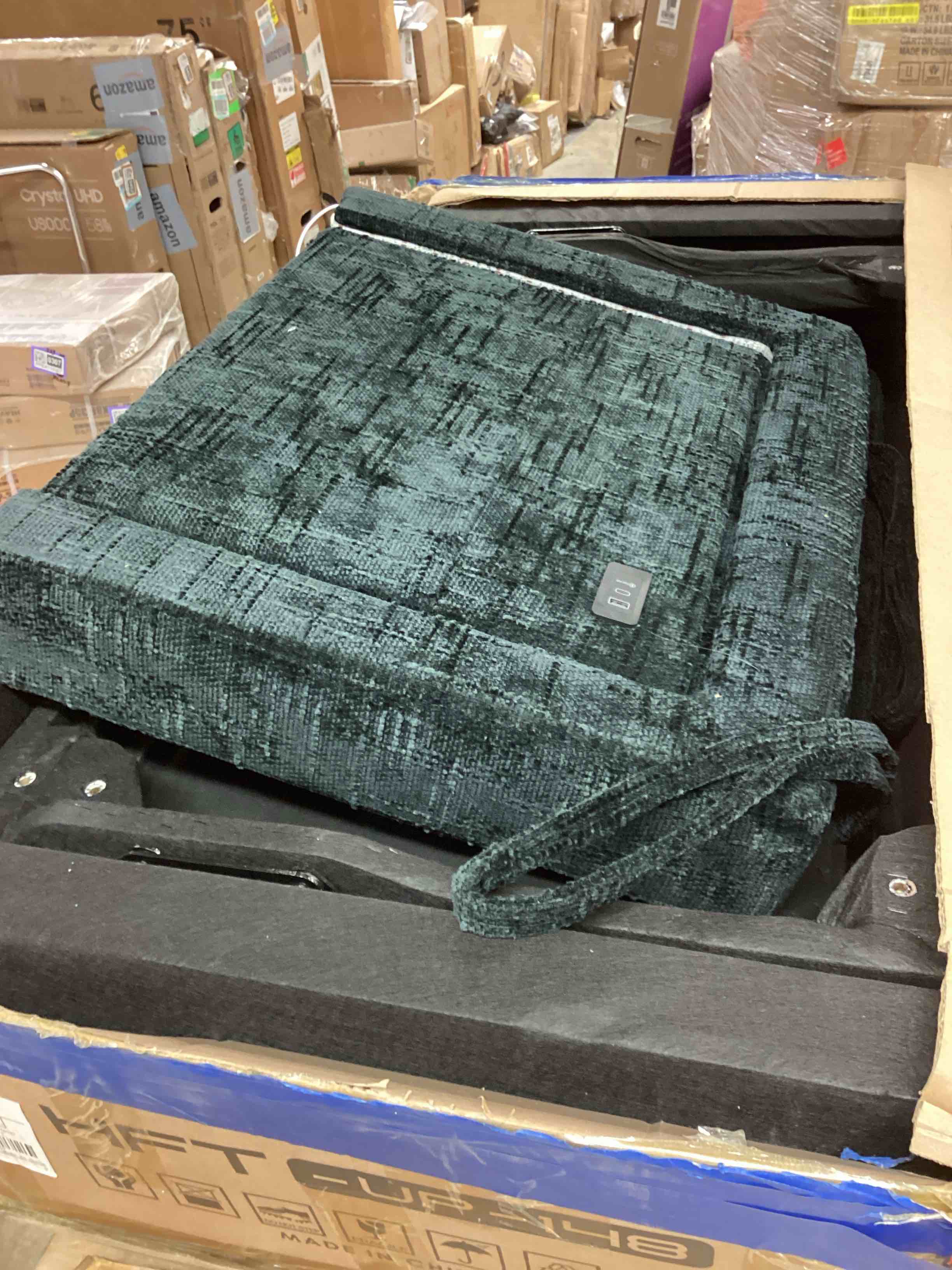 Condition photo showing As Is for Dyonery - Sectional Sleeper Sofa with Pull Out Couch,Chenille Couch with Storage Chaise & USB Charging, L Shaped Modular Couches - Green (incomplete box 2/2 only ) 