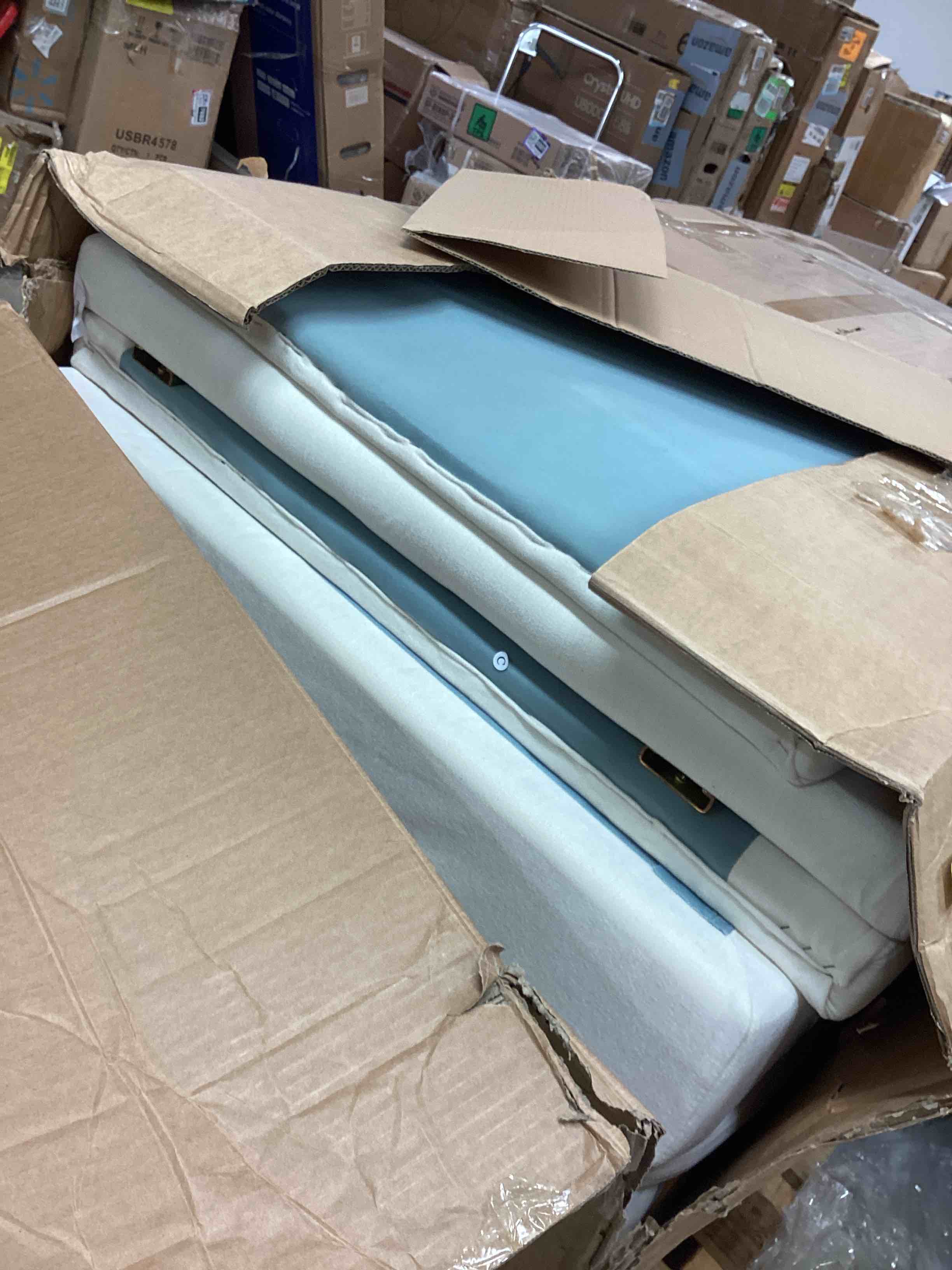 Condition photo showing As Is for 94''-121'' L/U Shaped 5/6/8 Seat Chenille Modular Sofa with Ottoma (incomplete box 1) 