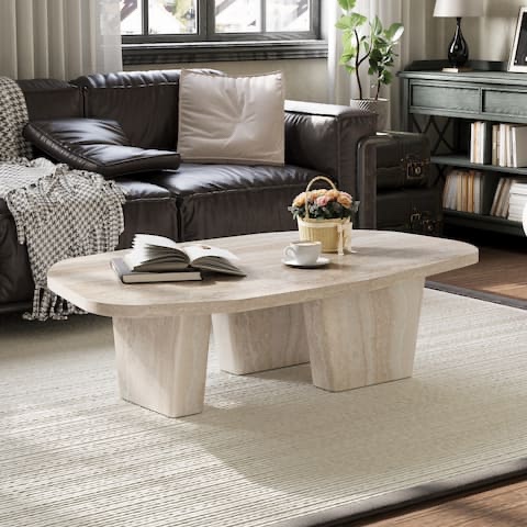 47.4" modern square beige coffee table for living room with two legs (incomplete missing top table) 