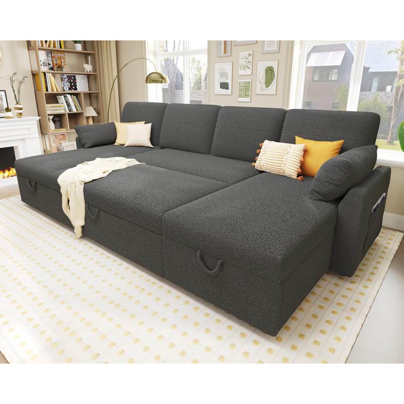 110 inch oversized sofa bed - 2 in 1 pull out sleeper sofa with sectional and double storage chaise by latitude run® (incomplete missing parts) 