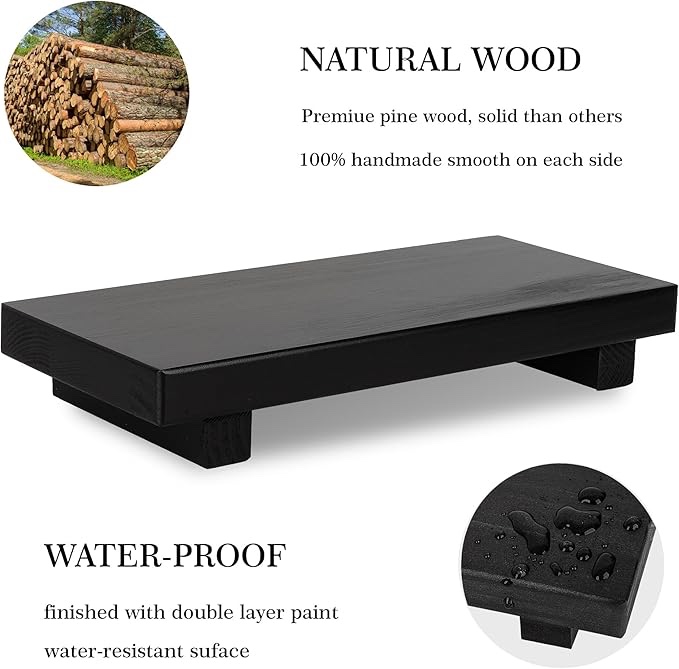 bathroom counter organizer wood pedestal stand farmhouse decorative tray soap holder for kitchen decor, large - black (similar styles )