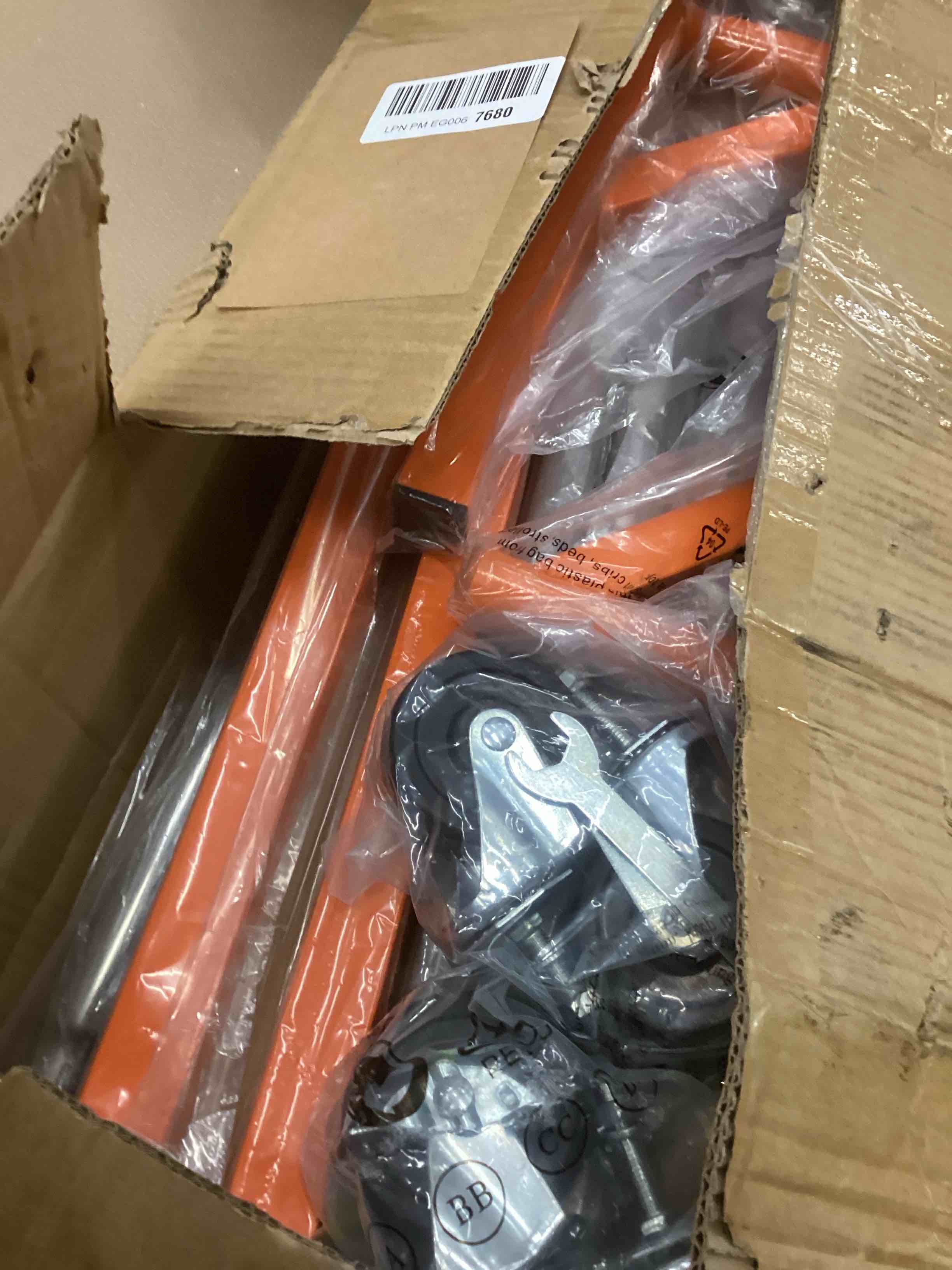 Condition photo showing New/Like New for VEVOR Z Rack, 300 lbs Industrial Grade Z Base Garment Rack, 24" x 63" x 71" Height Adjustable Clothes Rack, Sturdy Steel Heavy Duty Clothing Rack w/ Lockable Casters for Home Garment Store Orange