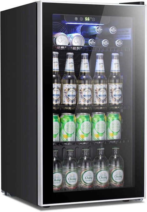 antarctic star beverage refrigerator cooler -120 can mini fridge glass door for soda beer or wine constant glass door small drink dispenser clear front for home, office bar 3.2cu.ft (broken glass)
