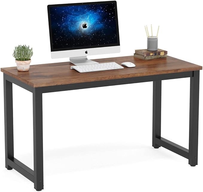 tribesigns modern simple computer desk, 47 inch vintage office desk computer table, study writing study desk workstation for home office, rustic brown