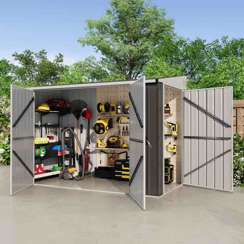 8 x 4 ft outdoor metal storage shed kit with lockable doors (incomplete one box of two only)