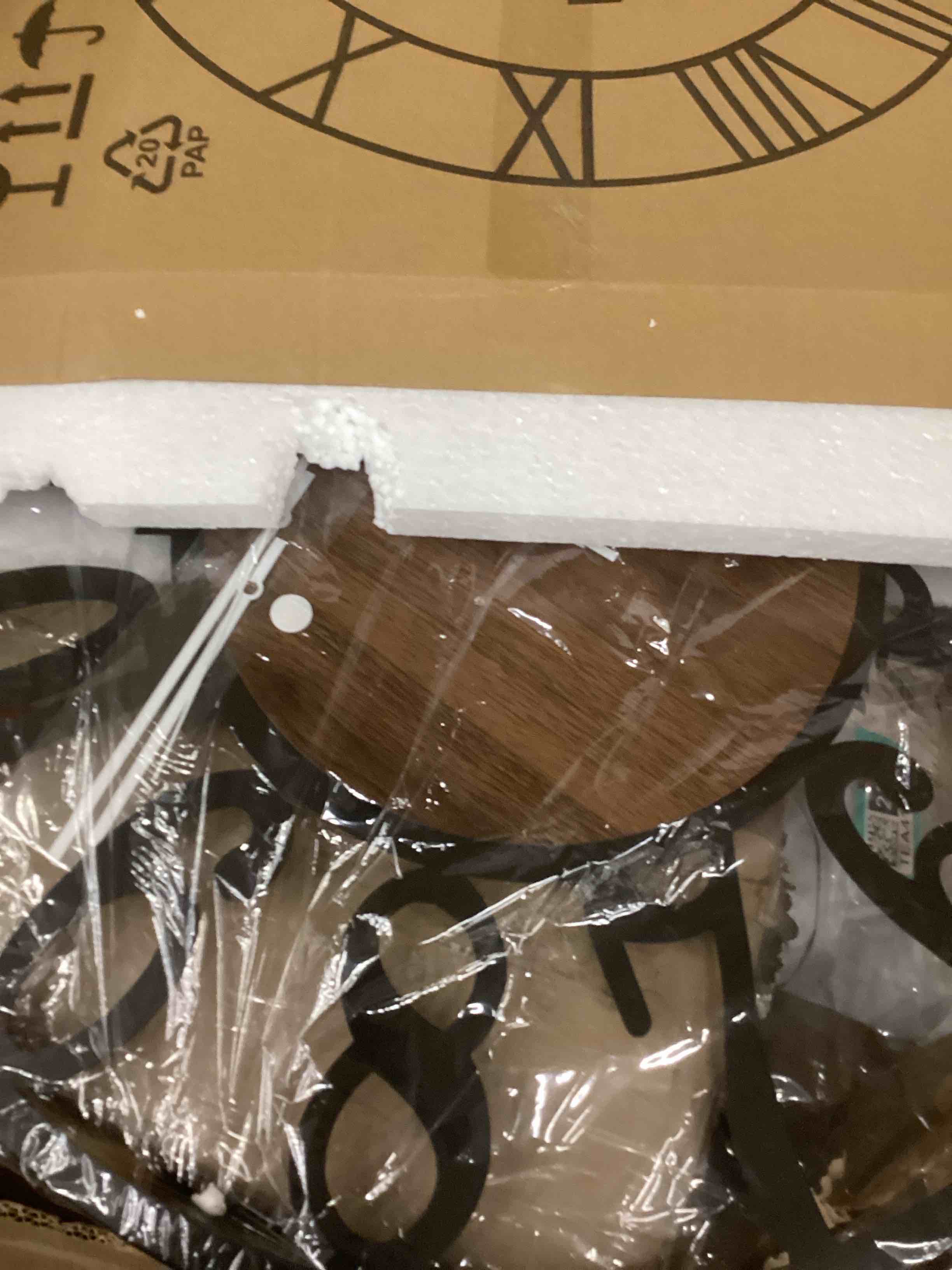 Condition photo showing New/Like New for 24'' Silent Wall Clock with Night Light, Glow in The Dark Decorative Wall Clock Battery Operated, Rustic Modern Metal & Wood Clocks for Bedroom Living Room Decor, Arabic Numerals Black Walnut - Arabic Numerals 24 inch