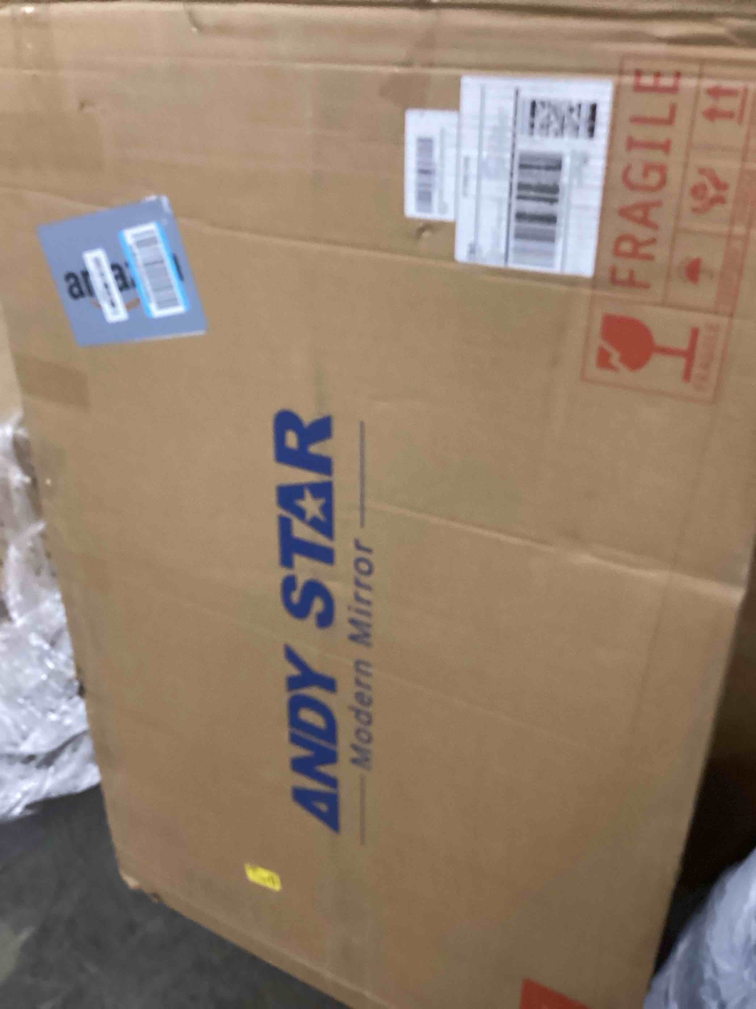 Condition photo showing New/Like New for ANDY STAR 24x40 Inch Brushed Nickel Mirror, Unique Rectangle Bathroom Mirror, Large Decorative Mirror in Rust-Proof Stainless Steel 1" Frame, Modern Wavy Frame Design, Vertically/Horizontally Brushed Nickel 40"L x 24"W