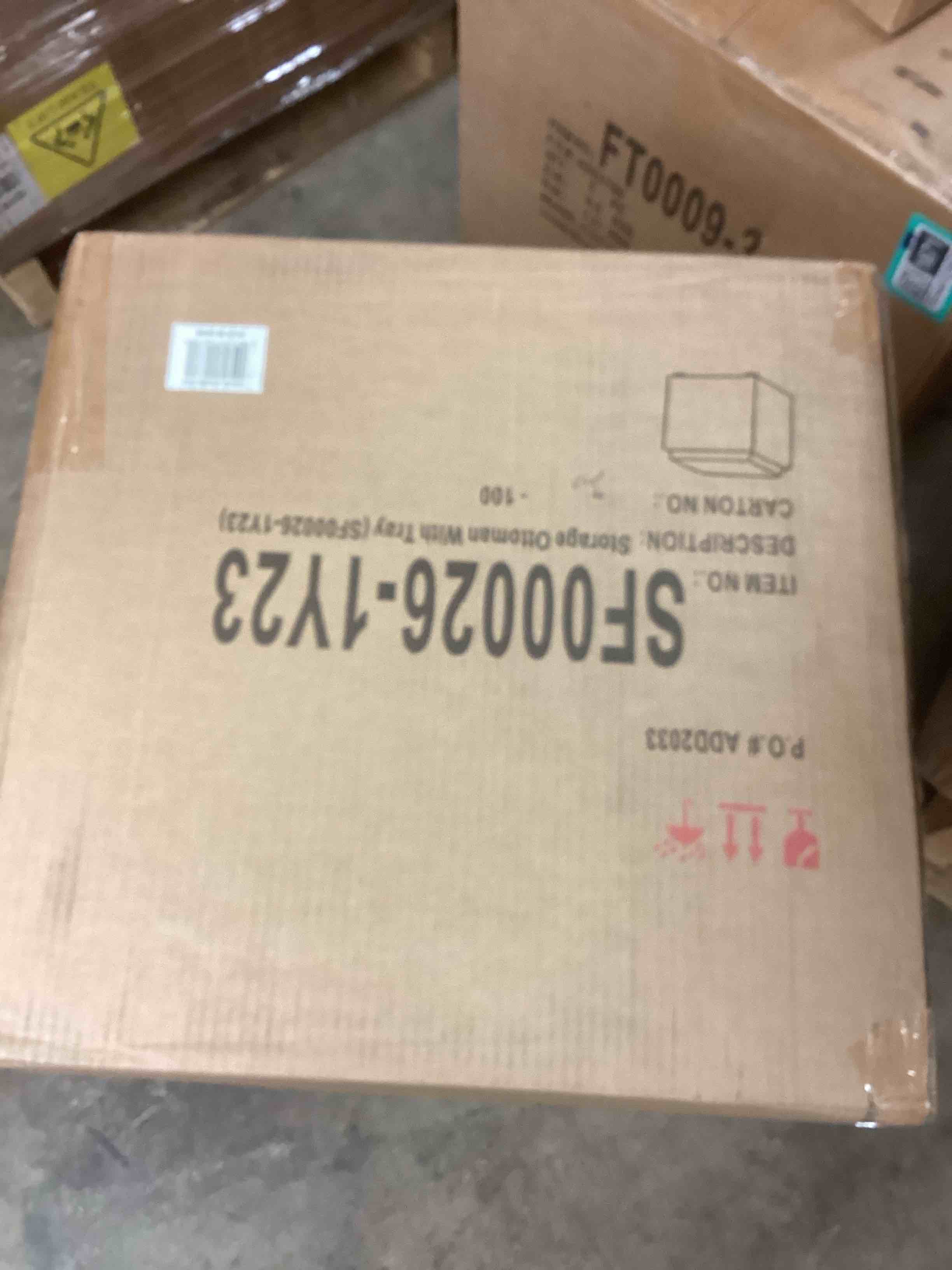 Condition photo showing New/Like New for Adeco Square Storage Ottoman with Reversible Tray Top, 17-inch Linen Cube Footrest & Coffee Table for Living Room, Bedroom & Small Spaces, Black