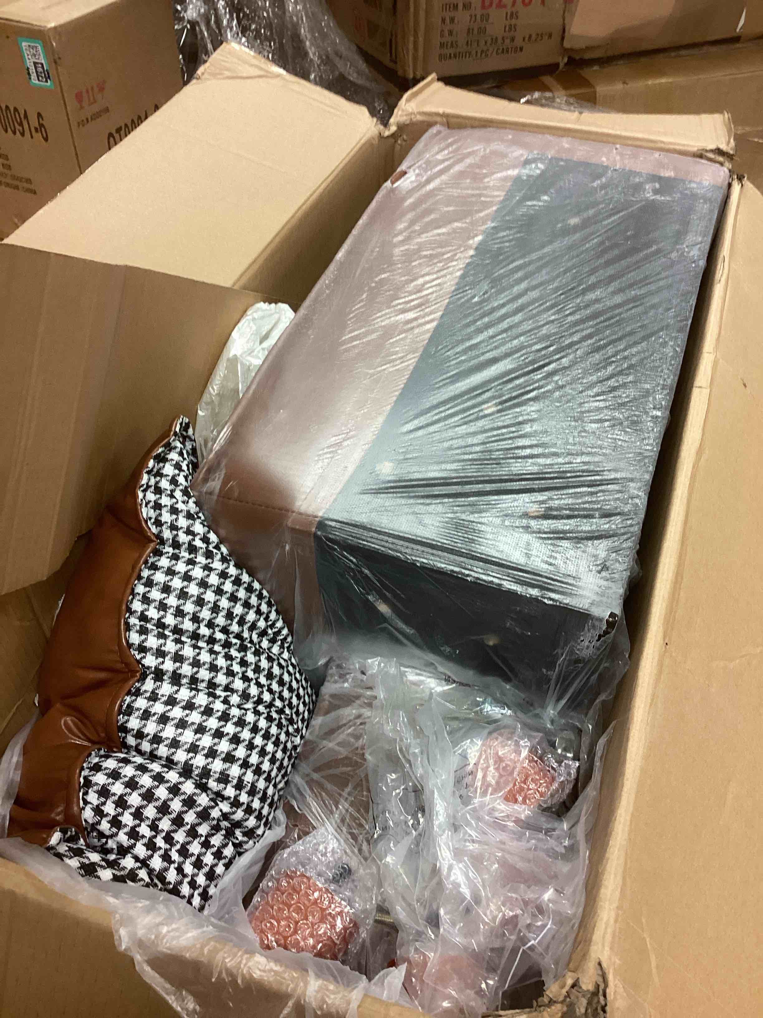 Condition photo showing Good Condition for faux leather sectional sofa ,camel (incomplete 2 boxes only)