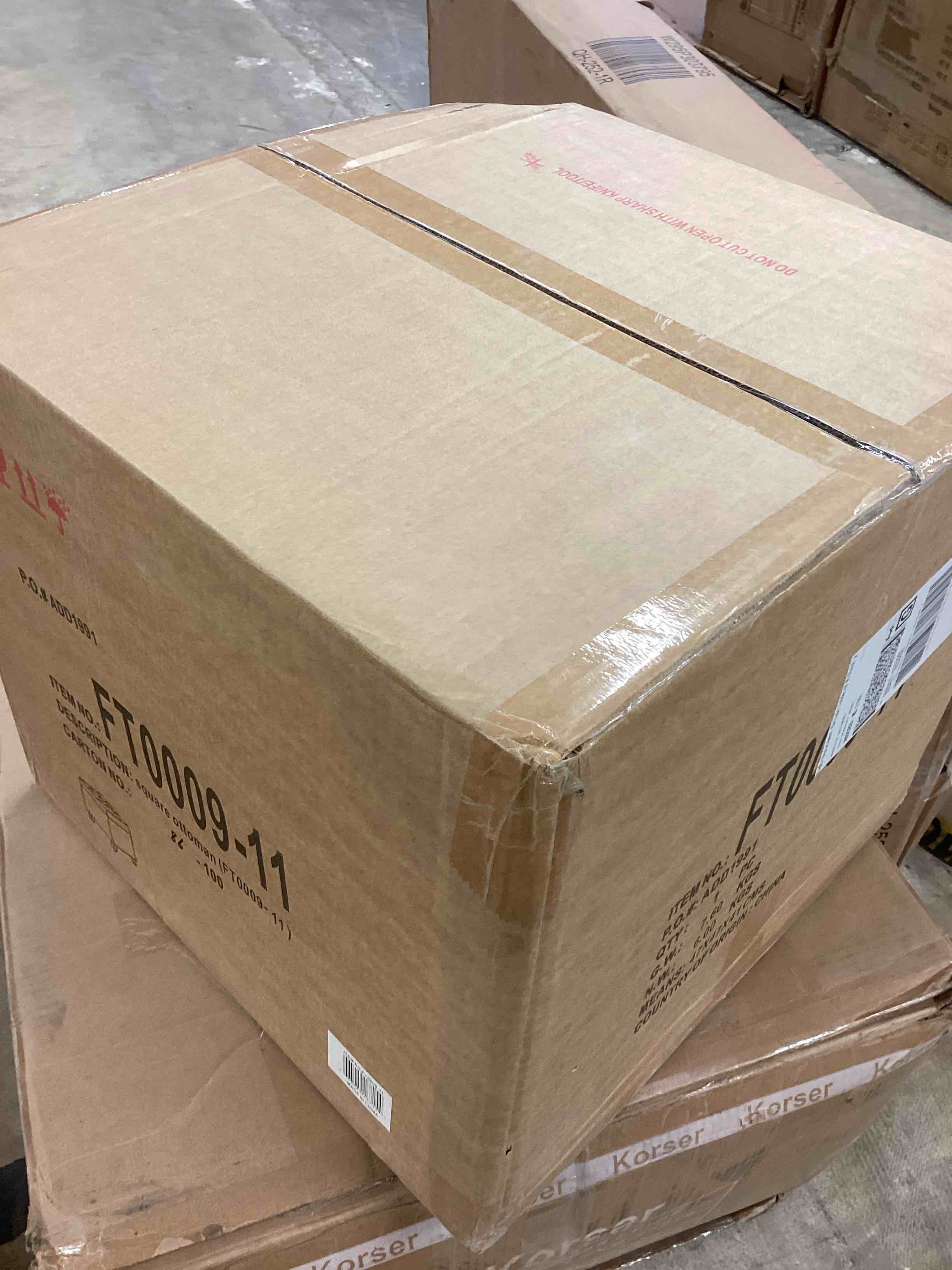 Condition photo showing New/Like New for Adeco 18" Faux Leather Storage Ottoman with Hinged Lid, Mid-Century Modern Foot Rest Stool with Solid Wood Legs, Small Coffee Table & Shoe Bench for Living Room, Bedroom, Brown