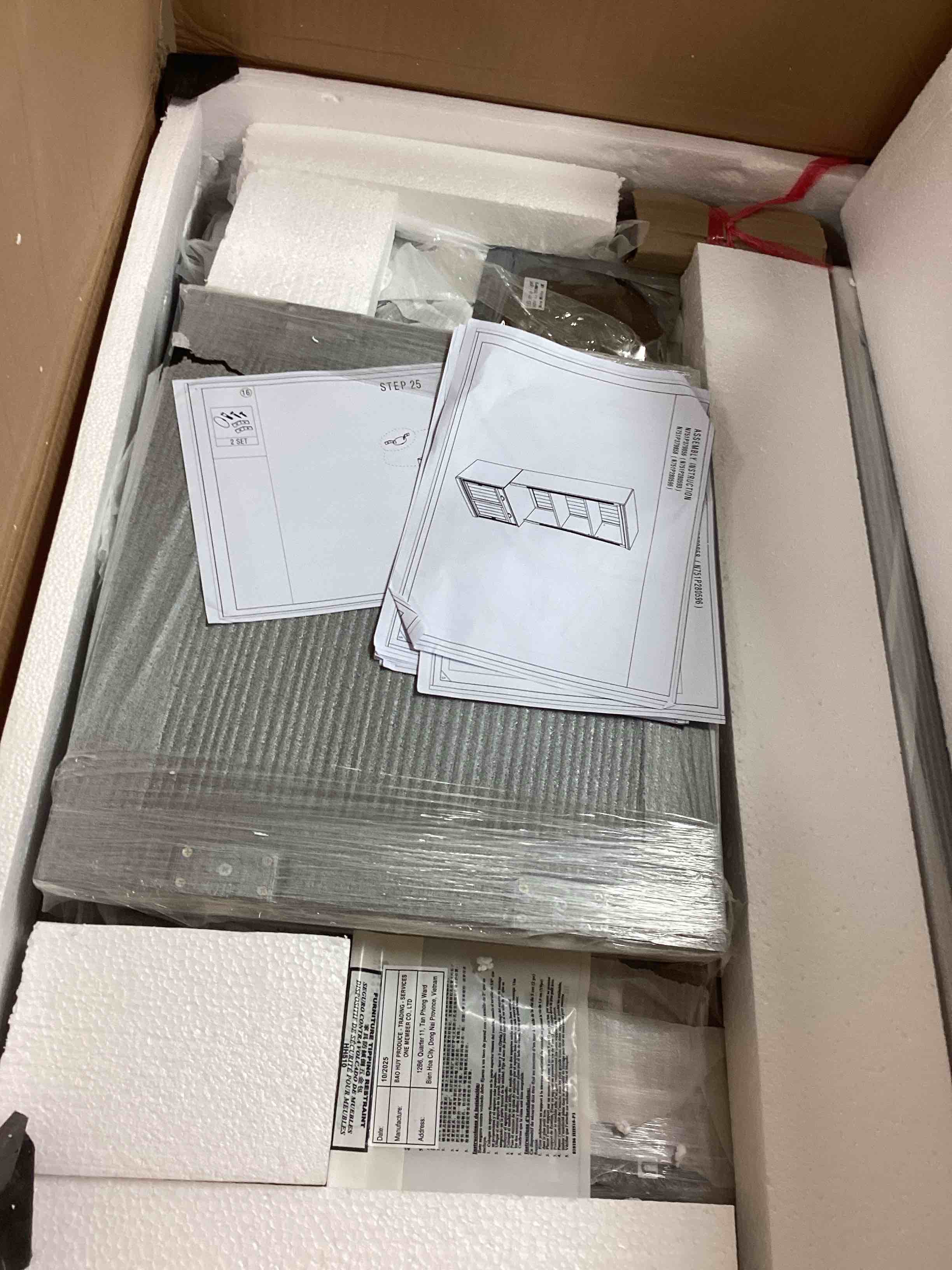 Condition photo showing Good Condition for 83.4” Tall Bookshelf with LED Lighting, Modern Bookcase with Sliding Doors and 1 Drawer, Freestanding Storage Cabinet for Living Room, Home Office, Black (incomplete only 1 box) 