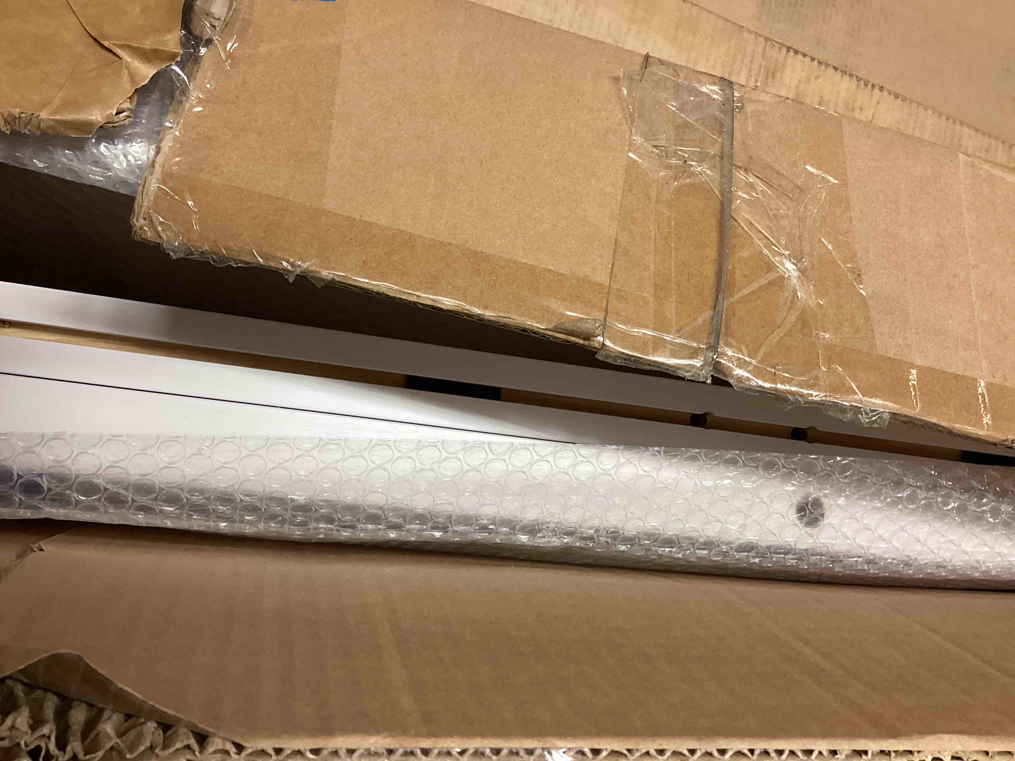 Condition photo showing As Is for  Sliding Barn Door with Installation Hardware Solid Manufactured Wood Primed Surface Paintable Closet Pantry Doors Sliding Barn Door with Installation (incomplete box 1 only) 