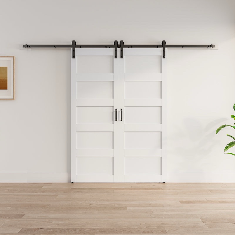 Manufactured Solid Wood Paneled Double Sliding Barn Door With Installation Hardware Kits By SMARTSTANDARD 48”*96”: