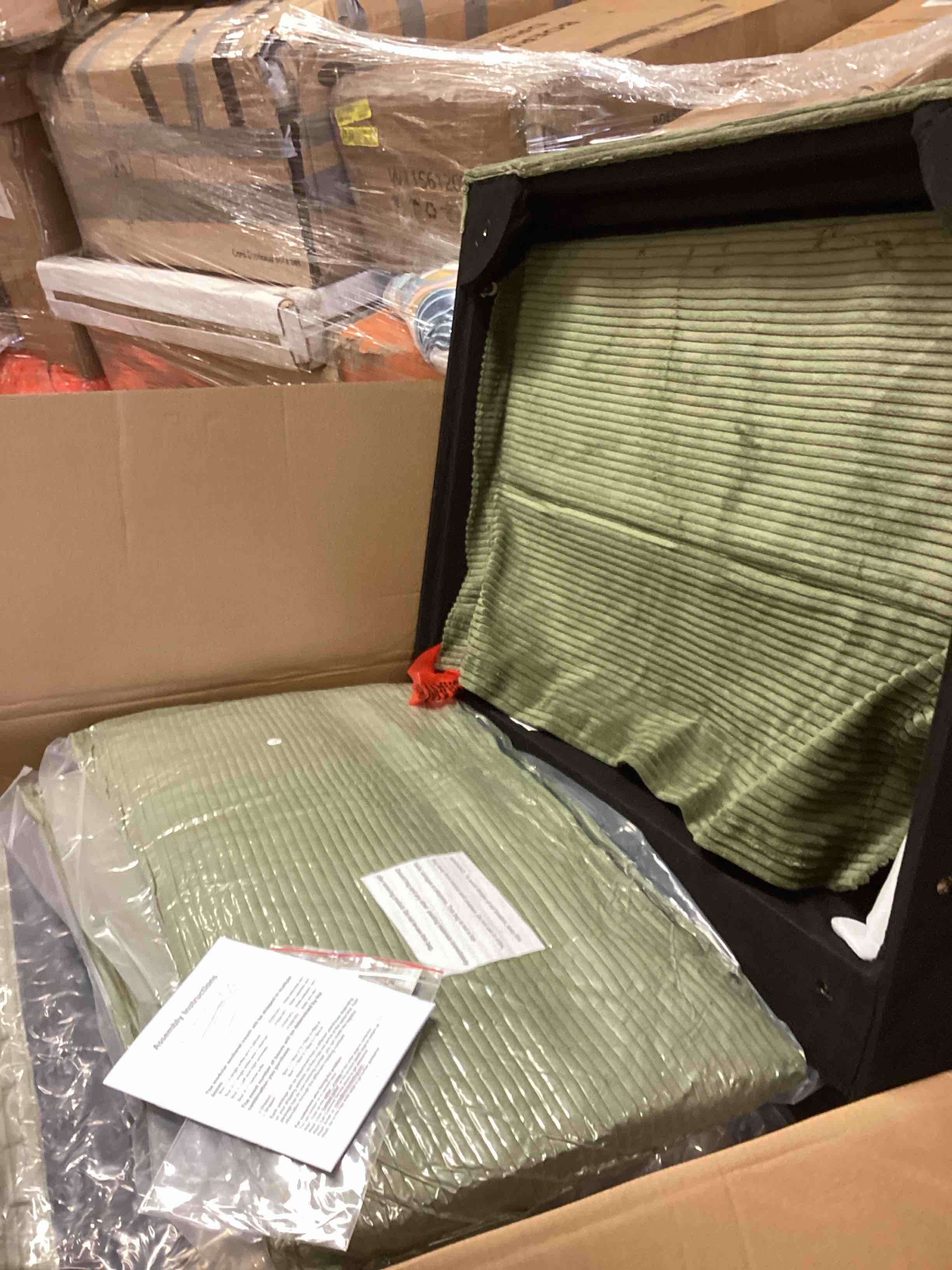 Condition photo showing Good Condition for (pickup 2 boxes) ROWHY 148'' Sectional Cloud Couch with 1 Ottomans, Oversized 4 Seat Sleeper Sofa with 2 Throw Pillows, Convertible Upholstered U Shaped Cozy Sofa Furniture Set for Living Room and Office, Green (incomplete box 1& 2 only 1 single sofas and 1 ottoman / Armless chairs ) 