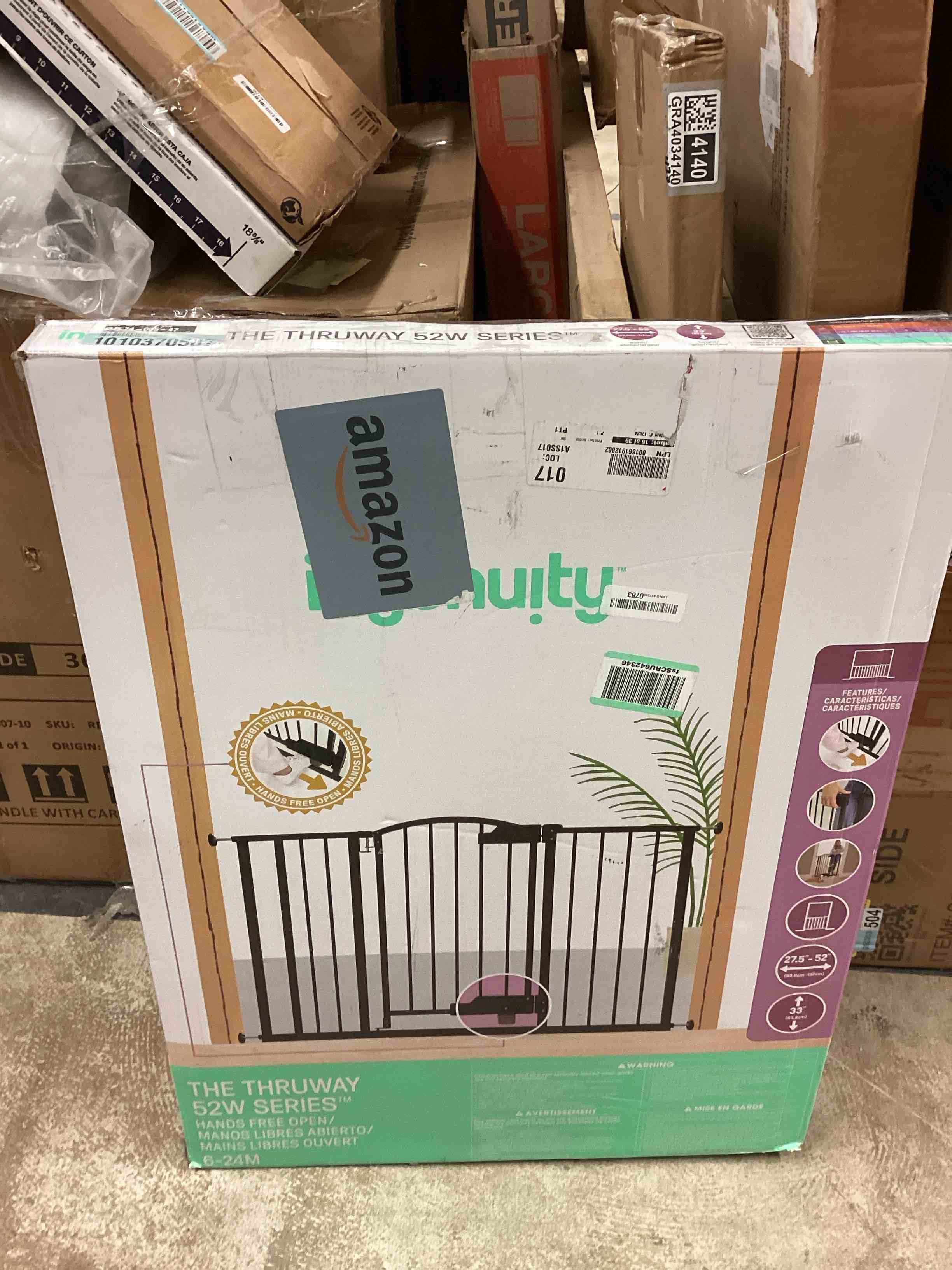 Condition photo showing Brand New for Ingenuity Easy Open Baby Gate & Dog Gate, Hands-Free Open Patent-Pending Foot Pedal, 27.5"-52" Wide, 28" Tall, Hardware or Pressure Mounted, Install in Doorway, Bottom of Stairs, or Wall - Espresso