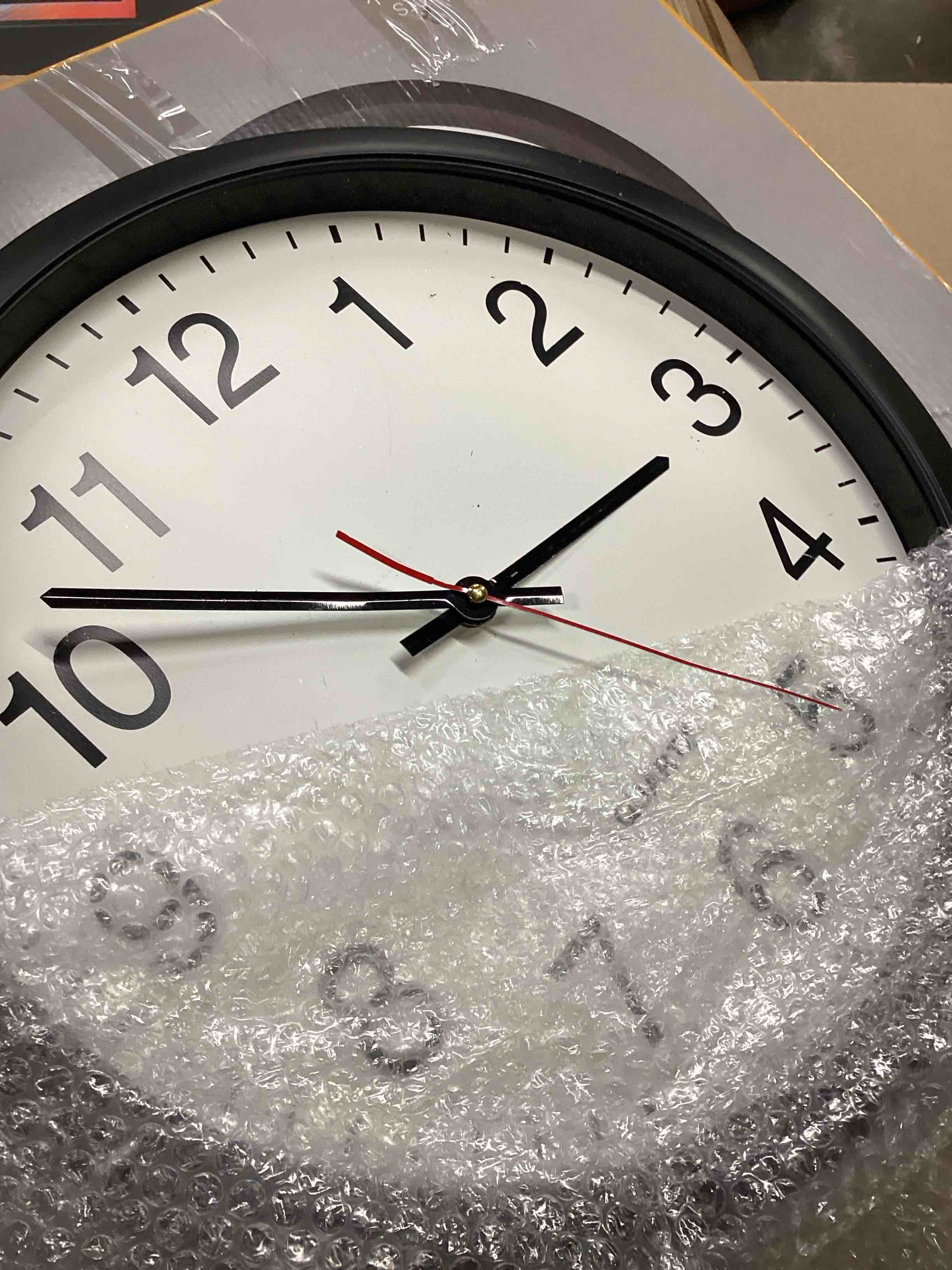 Condition photo showing As Is for Bernhard Products Black Wall Clock Silent Non Ticking - 16 Inch Extra Large Quality Quartz Battery Operated Round Easy to Read Home/Office/Business/Kitchen/Classroom/School Clocks (missing glass) 