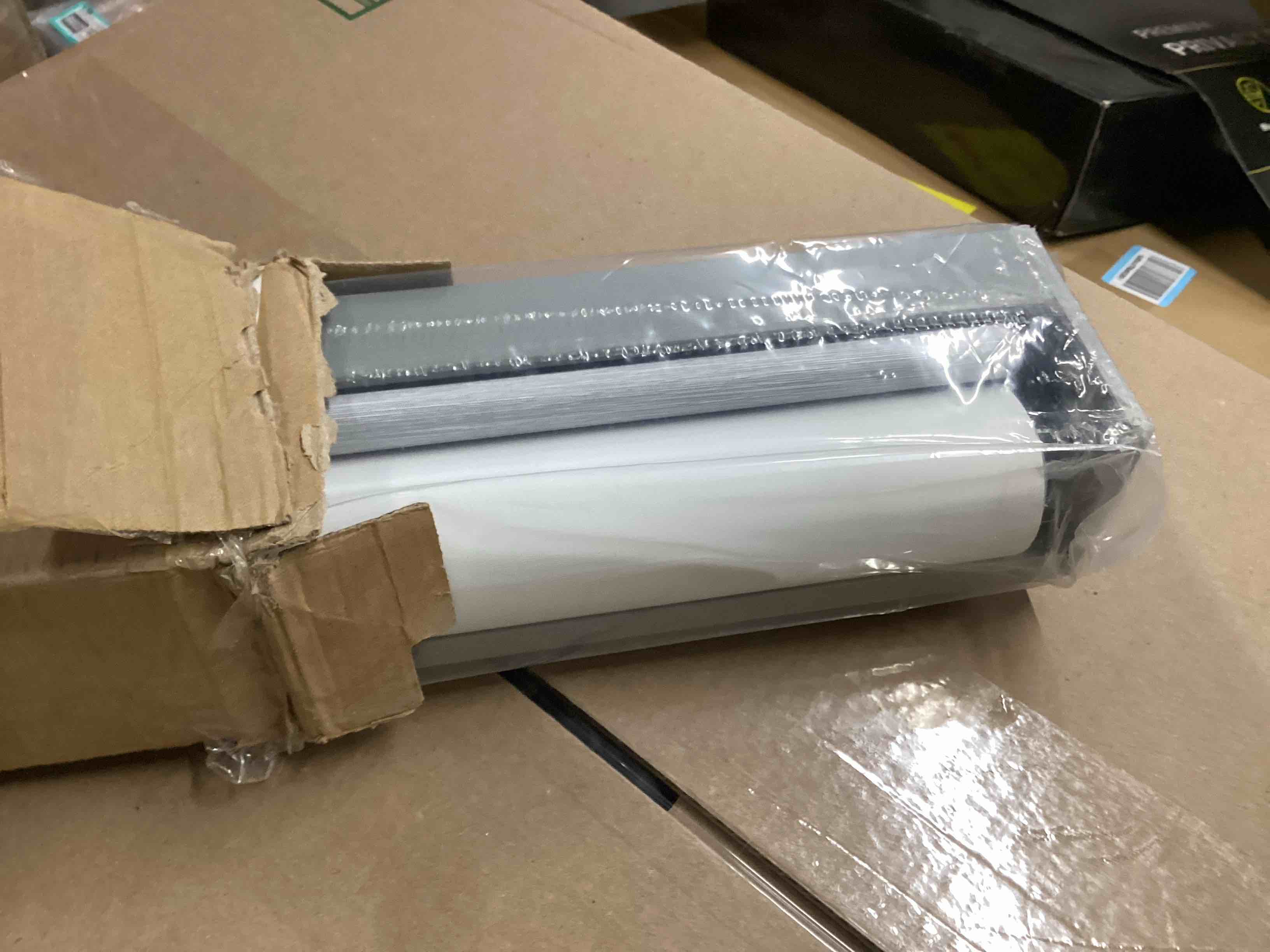 Condition photo showing New/Like New for Joydeco No Drill No Tools Blackout Shades, Free-Stop Cordless Roller Shades, Thermal Insulated Blinds for Indoor Windows, Easy Install Window Blinds for Home and Office (Grey, 46" W X 75" H)