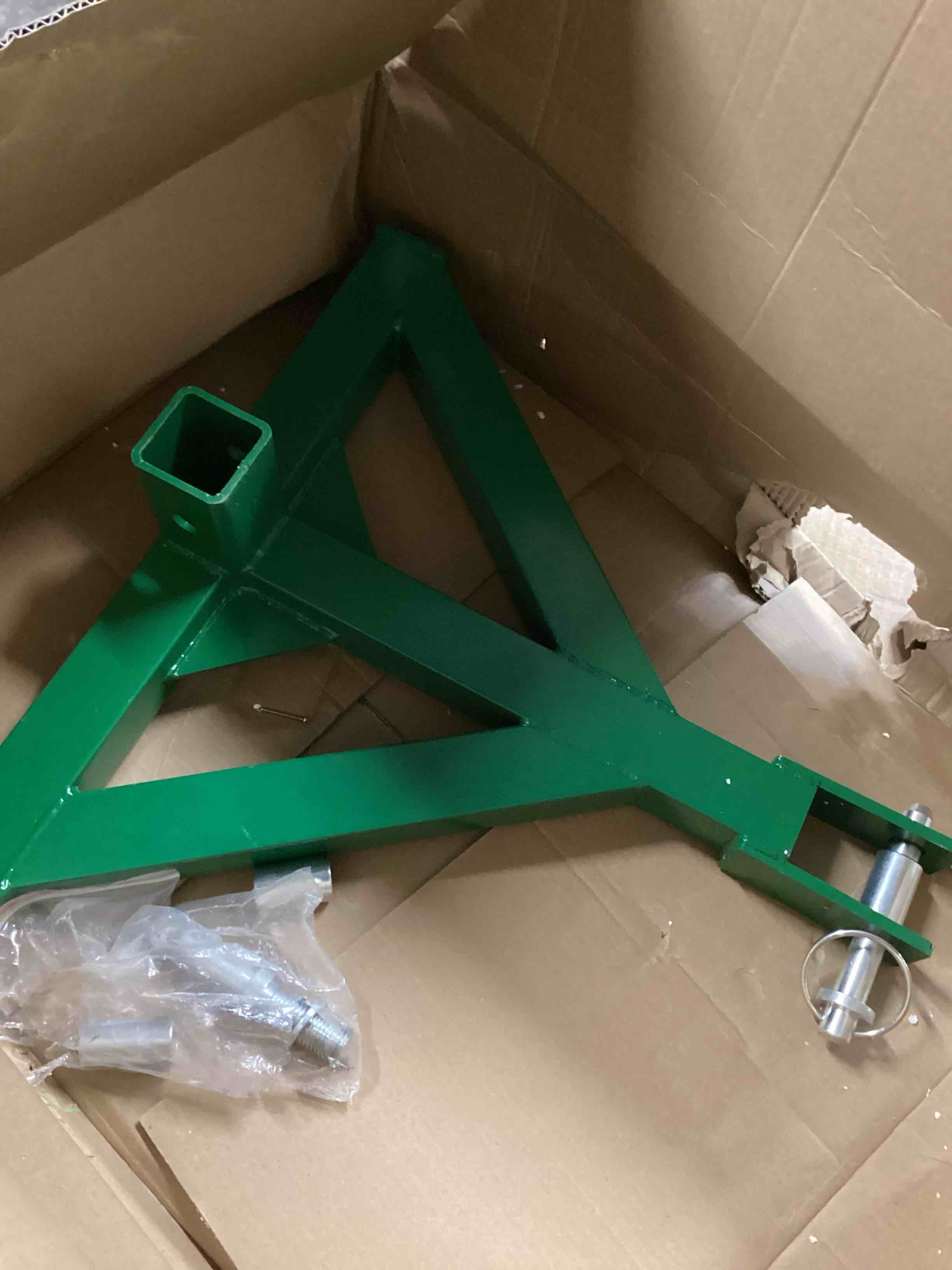 Condition photo showing As Is for 3 Point Trailer Hitch with 2" Receiver Quick Hitch Compatible with Category 1 Tractors(Green), Heavy Duty Towing Hitch Tractor Drawbar Hitch Adapter for BX, Kubota, John Deere, NorTrac, Kioti, Yanmar