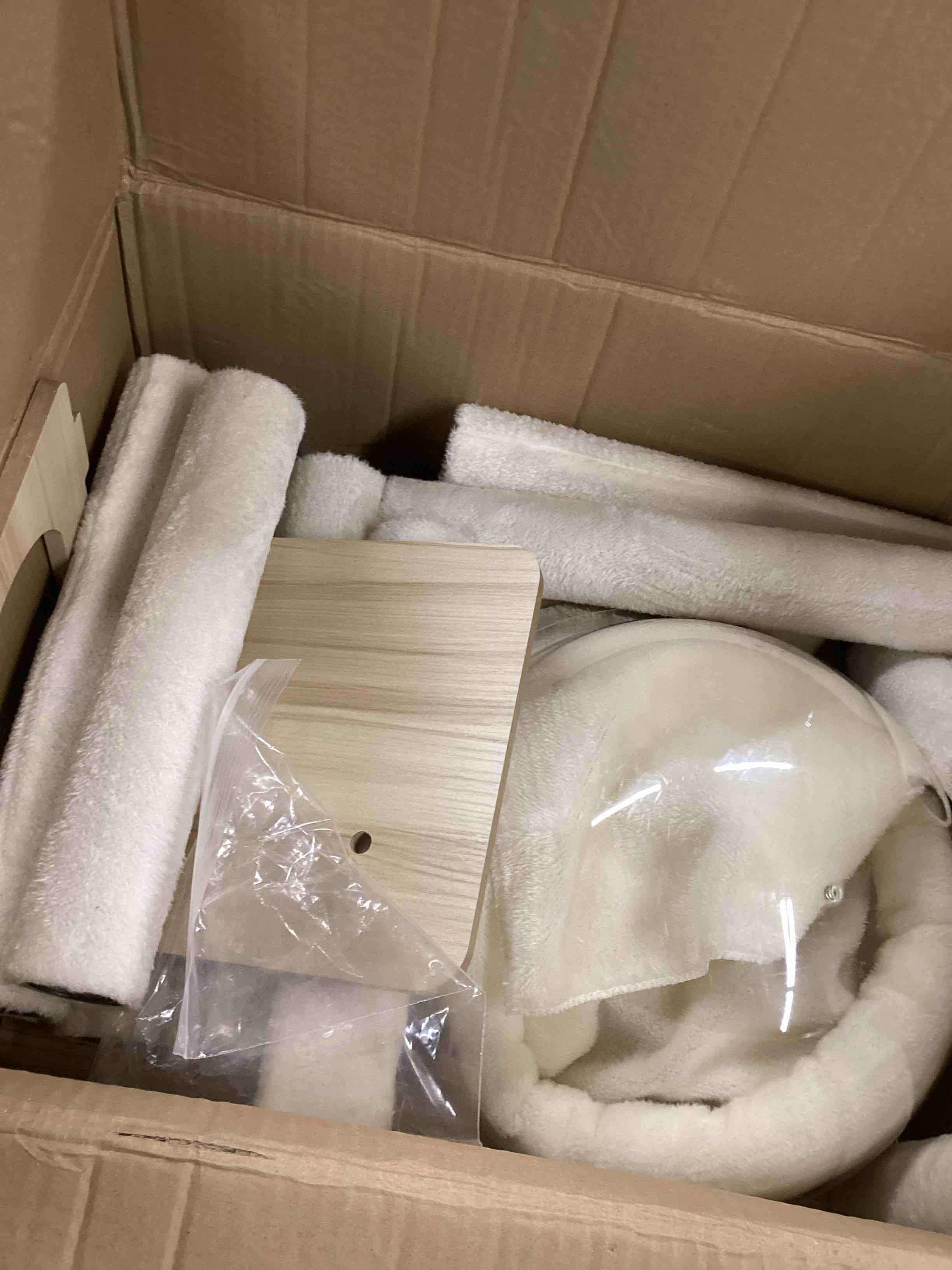 Condition photo showing Good Condition for 48.8" Wooden Cat Tree for Indoor Cats, Multi-Level Cat Tower with Space Capsule, Acrylic Hammock, Sisal Scratching Posts & Ladder, Large Cat Condo for Small and Large Cats