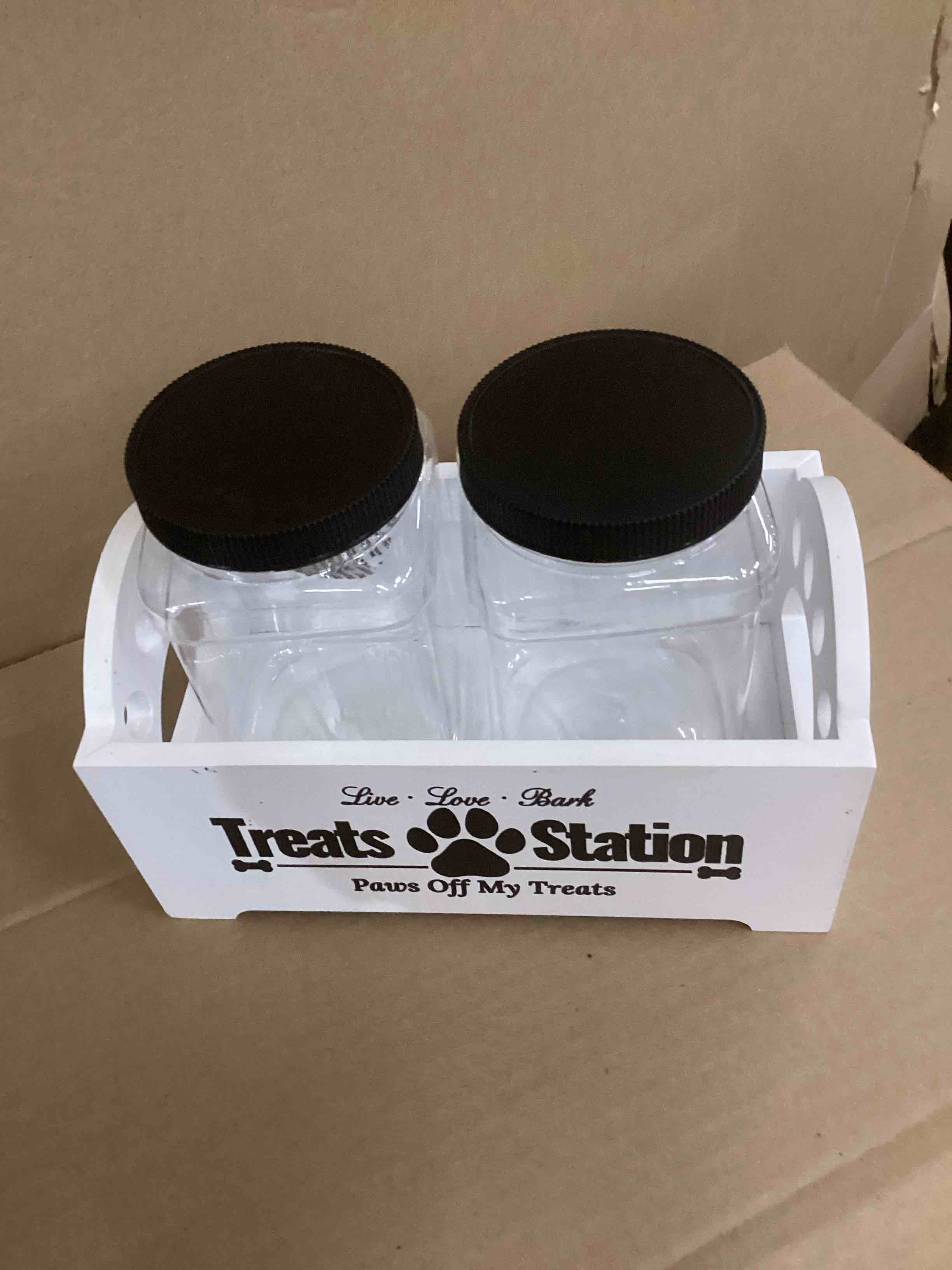 Condition photo showing New/Like New for POPETPOP 1set Wooden Dog Treat Storage Container with Airtight Jars Organized Pet Food Accessory for Household Use Keeps Treats Fresh and Separated for Dogs and Cats