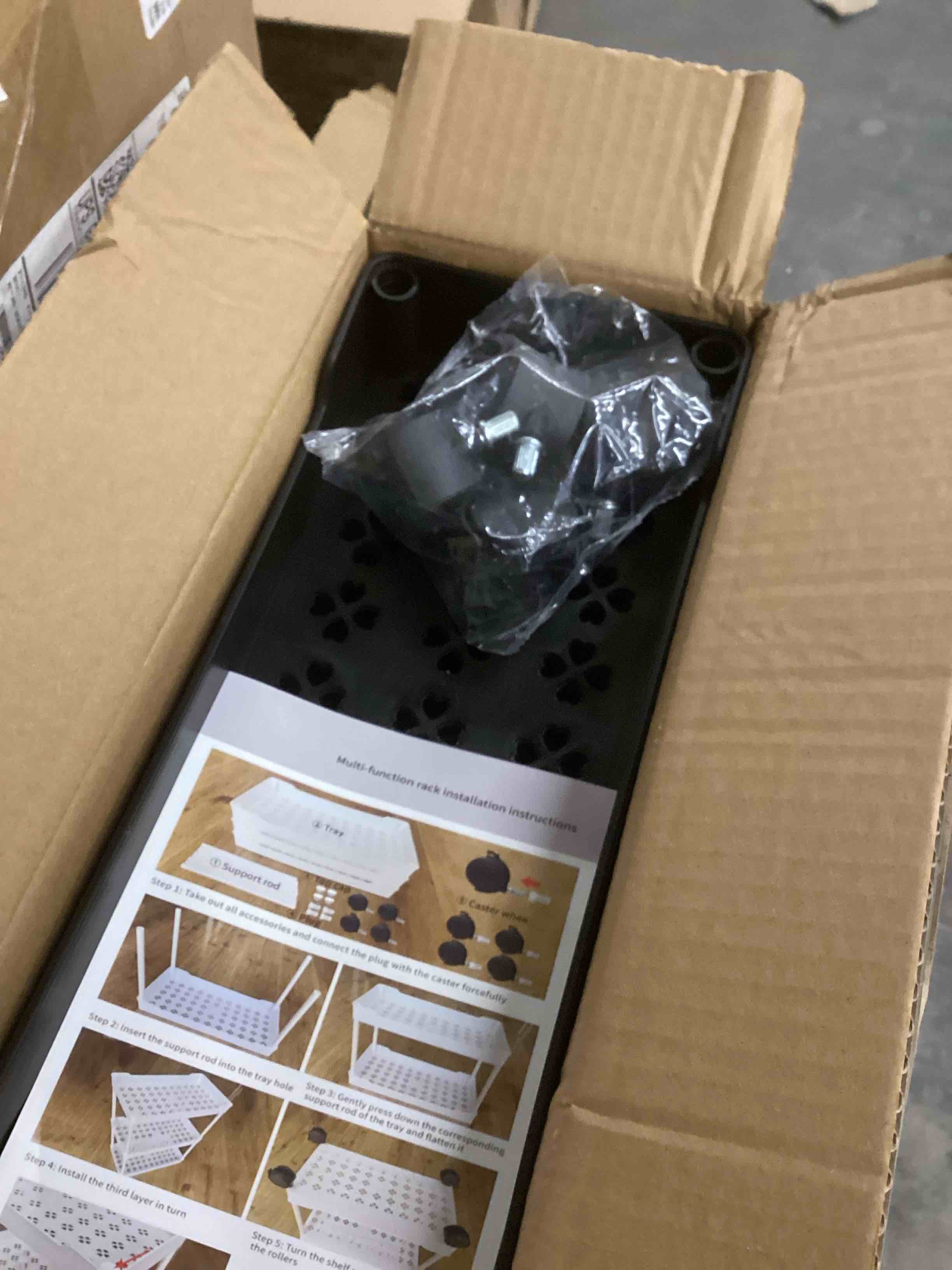 Condition photo showing As Is for 3-Tier Storage Carts,Multifunction Utility Rolling Cart Kitchen Storage Organizer, black 