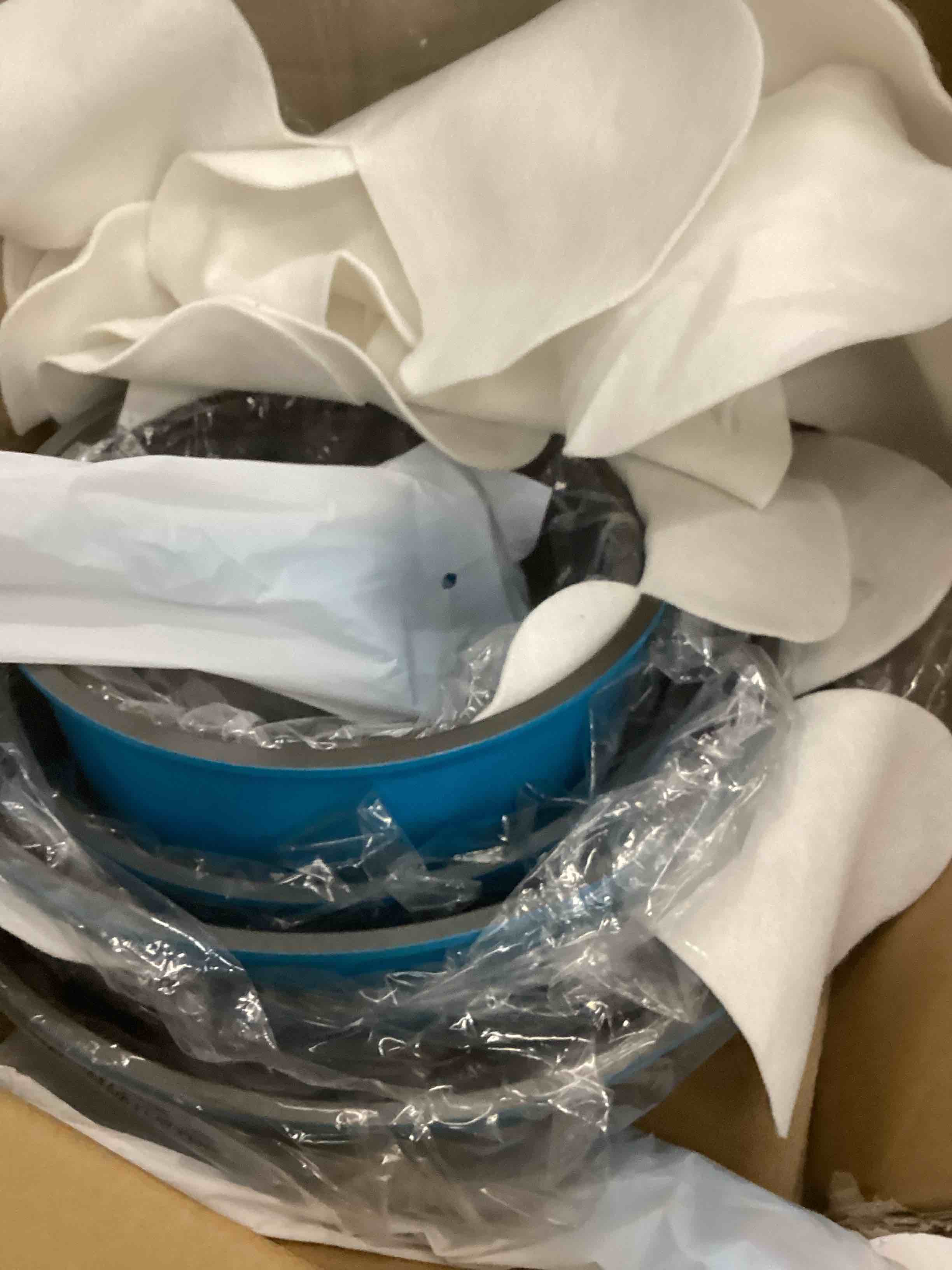 Condition photo showing As Is for CAROTE 21pcs Pots and Pans Set, Nonstick Cookware Set Detachable Handle, Induction Kitchen Cookware Sets Non Stick with Removable Handle, RV Cookware Set, Peacock Blue Peacock Blue 21 Piece