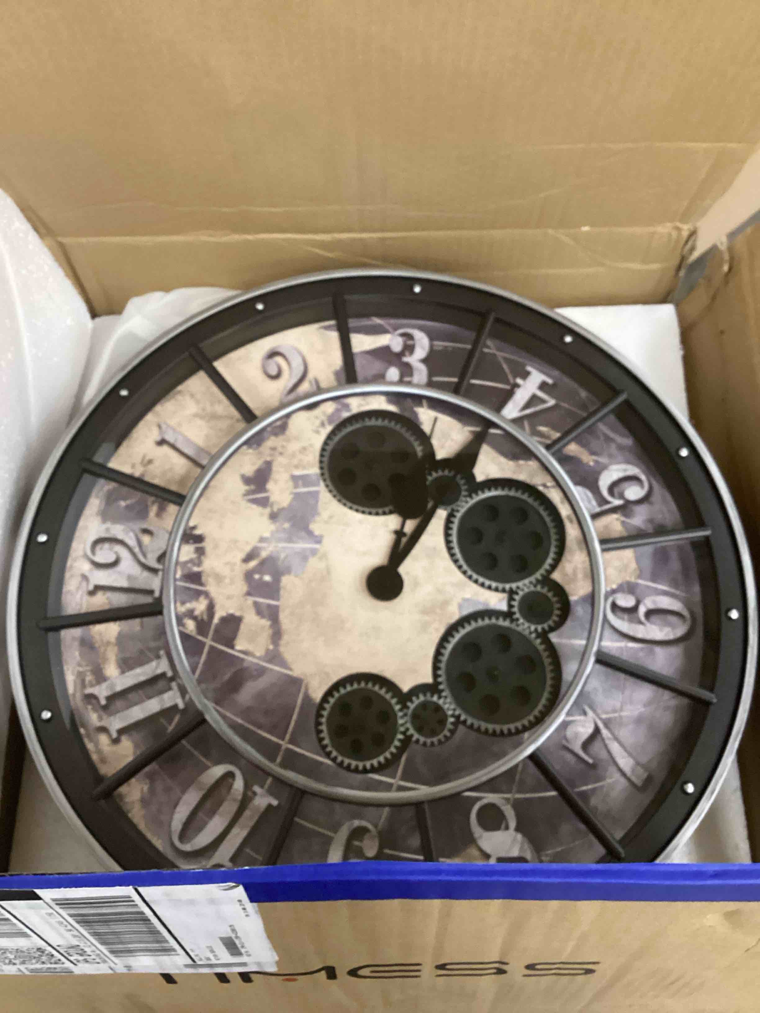 Condition photo showing New/Like New for timess wall clock 18 inch real moving gears