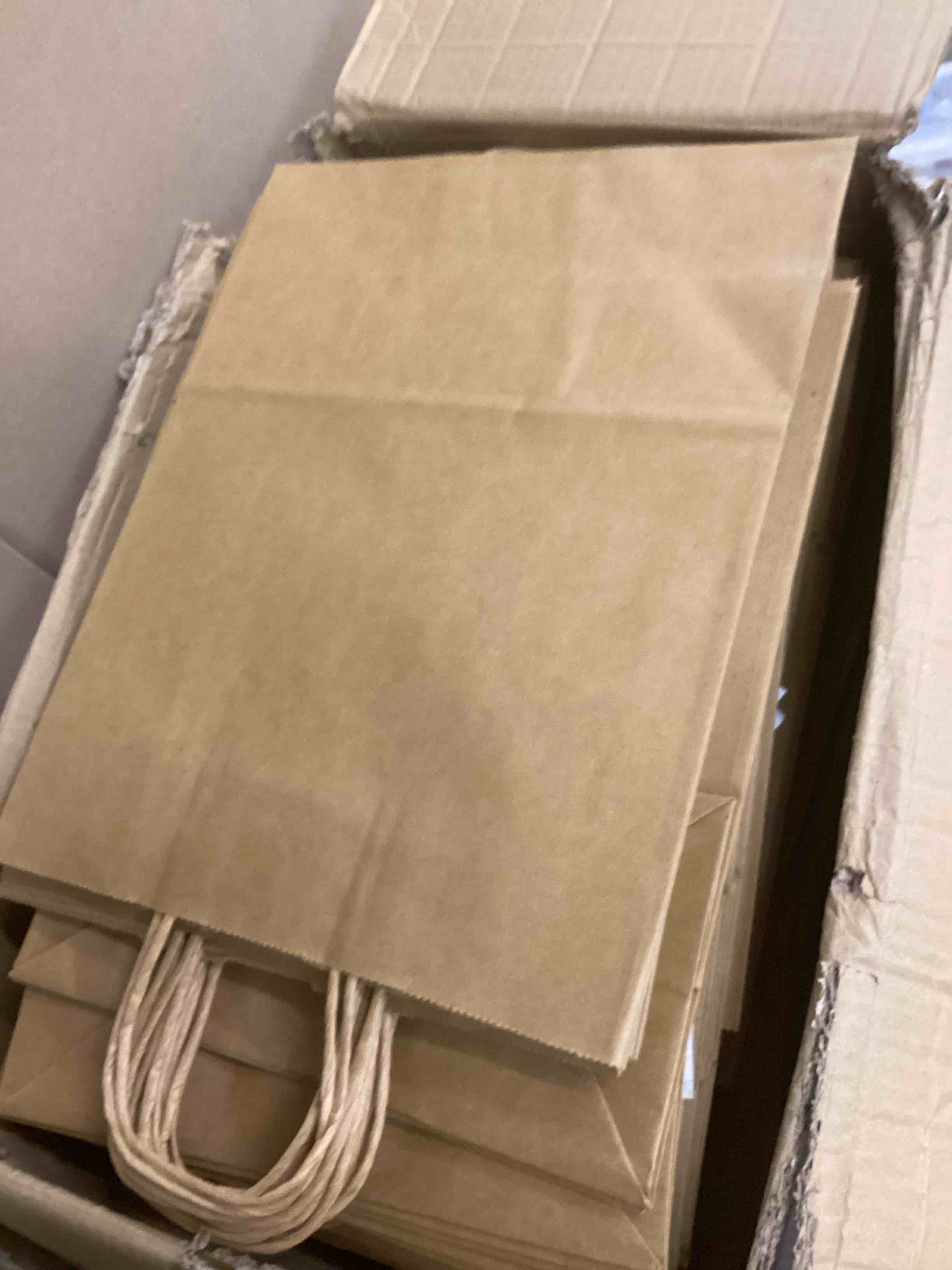 Condition photo showing New/Like New for Kraft paper bags with handles 10.5” x 13”,100 bags 