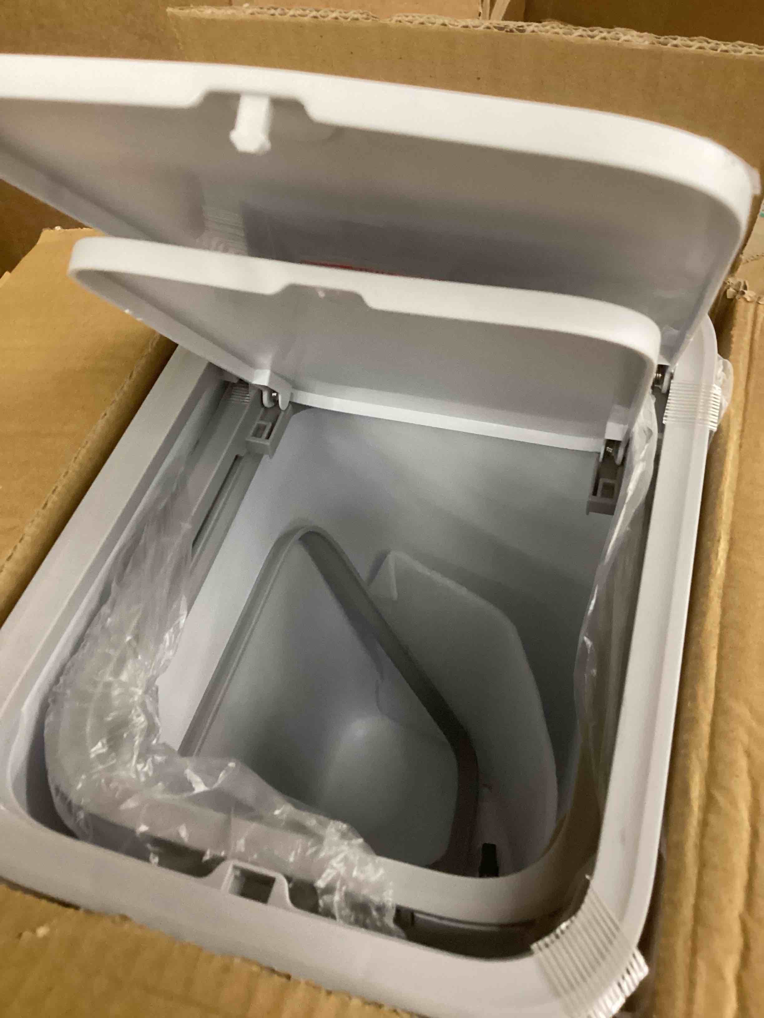 Condition photo showing Good Condition for MOPALL 2 Pack Bathroom Trash Can with Lid, 3.6Gal + 2.4Gal Garbage Can with Pop-Up Lid, Small Trash Can Dog Proof, Slim Trash Bin Waste Basket for Toilet, Office, Bedroom, Living Room, Kitchen (White)