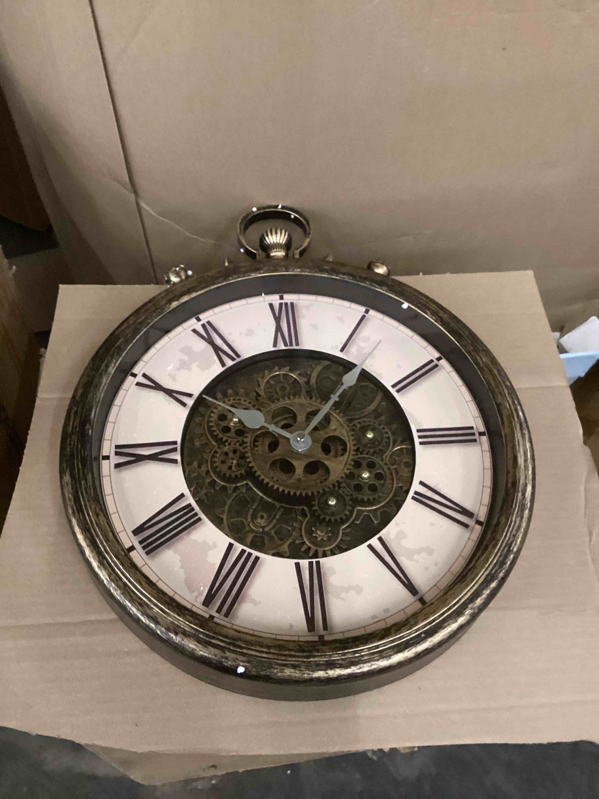 Condition photo showing New/Like New for timess 15 Inch Wall Clock with Real Moving Gears, Industrial Steampunk Vintage Wall Decor, Antique Metal Big Numeral Wall Clocks for Office Kitchen Study Room Living Room (Bronze)