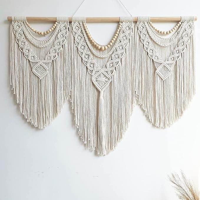 Achart Macrame Wall Hanging Large- Boho Wall Decor- large wall art- Wall Decor Living Room- Macrame Tapestry Boho Decor for Bedroom (Wooden Bead)
