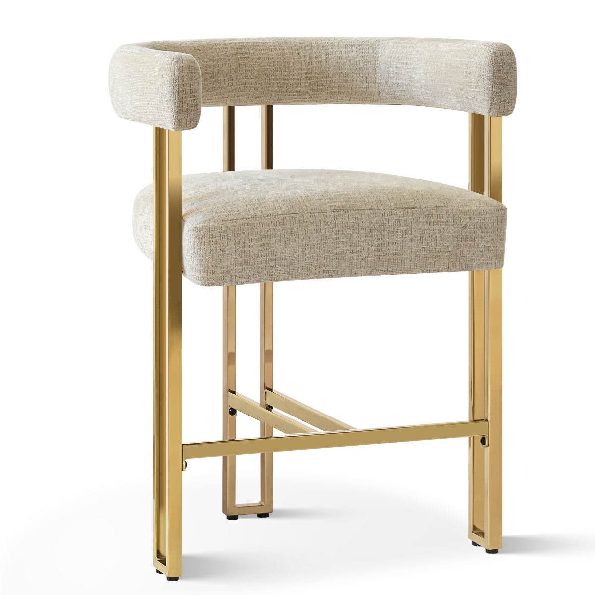 Mia 24" Modern Gold Chenille Counter Stool with Arms Oatmeal 