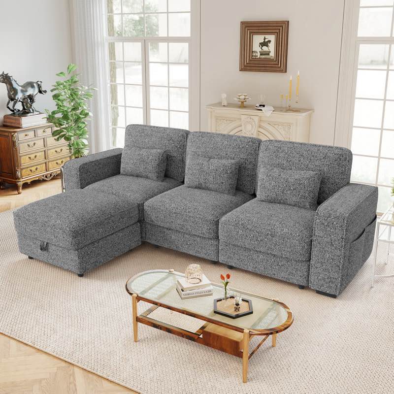 (color is green) modular sectional sofa with storage ottoman, usb charging armrest, solid wood legs, fabric couch (incomplete box 1 only) 